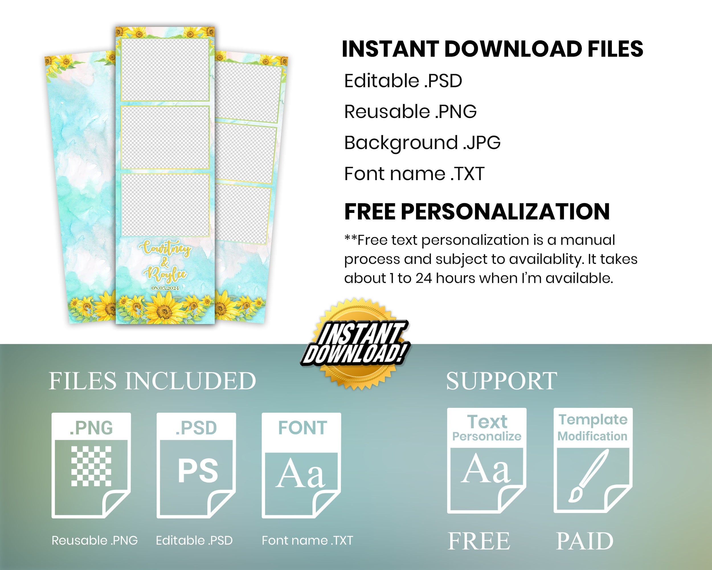 Sunflower Photo Booth Template, Sweet 16 Photobooth Template, Quinceanera, Mis Quince, Quince Photobooth, Birthday 633