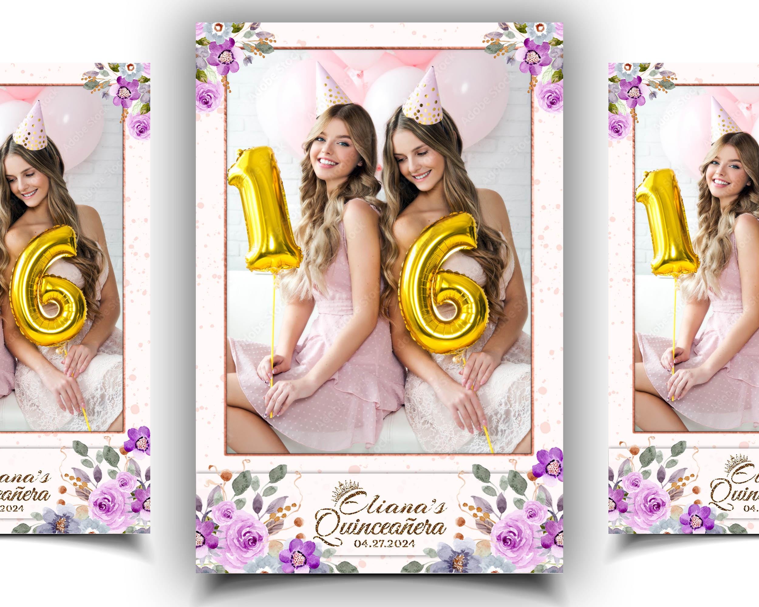 Purple Flower Quinceanera Photobooth Template, Sweet 16 Photo Booth, Birthday, Mis Quince, Wedding, Anniversary, Bridal Shower, Floral