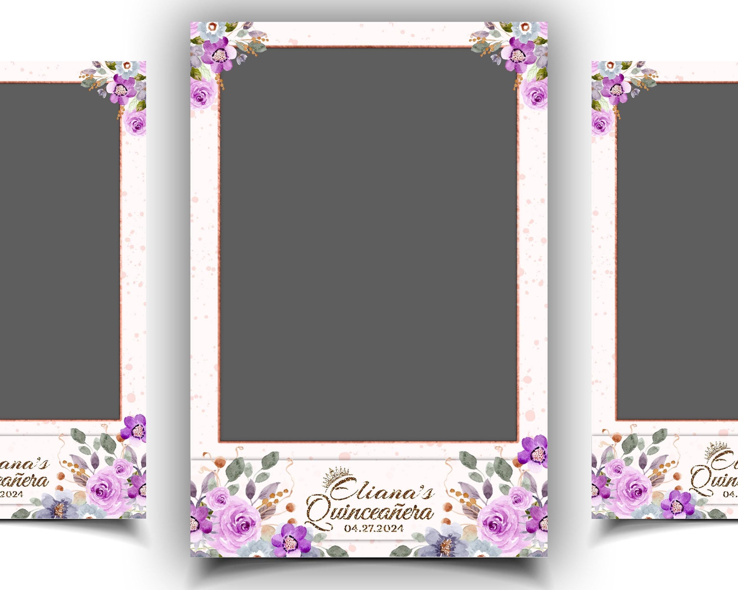 Purple Flower Quinceanera Photobooth Template, Sweet 16 Photo Booth, Birthday, Mis Quince, Wedding, Anniversary, Bridal Shower, Floral
