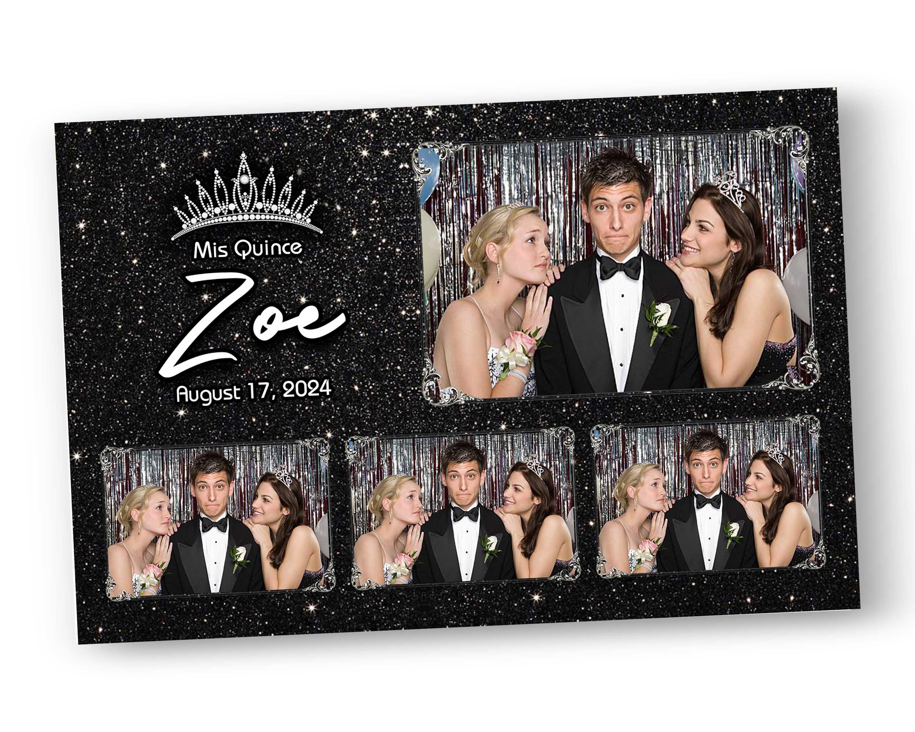 Mis Quince Photobooth Template Black Glitter Wedding Template Black Photo booth Template Anniversary 4x6