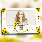 Sunflower Birthday Photobooth Template Sweet 16 Quinceañera 4x6 landscape single photo booth template with gold glitter texts - Layout 5 BM8