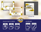 Sunflower Birthday Photobooth Template Sweet 16 Quinceañera 4x6 landscape single photo booth template with gold glitter texts - Layout 5 BM8