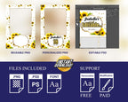 Sunflower Birthday Photobooth Template 4x6 single shot Sweet 16 Quinceañera photo booth template with gold glitter mis quince - BM8
