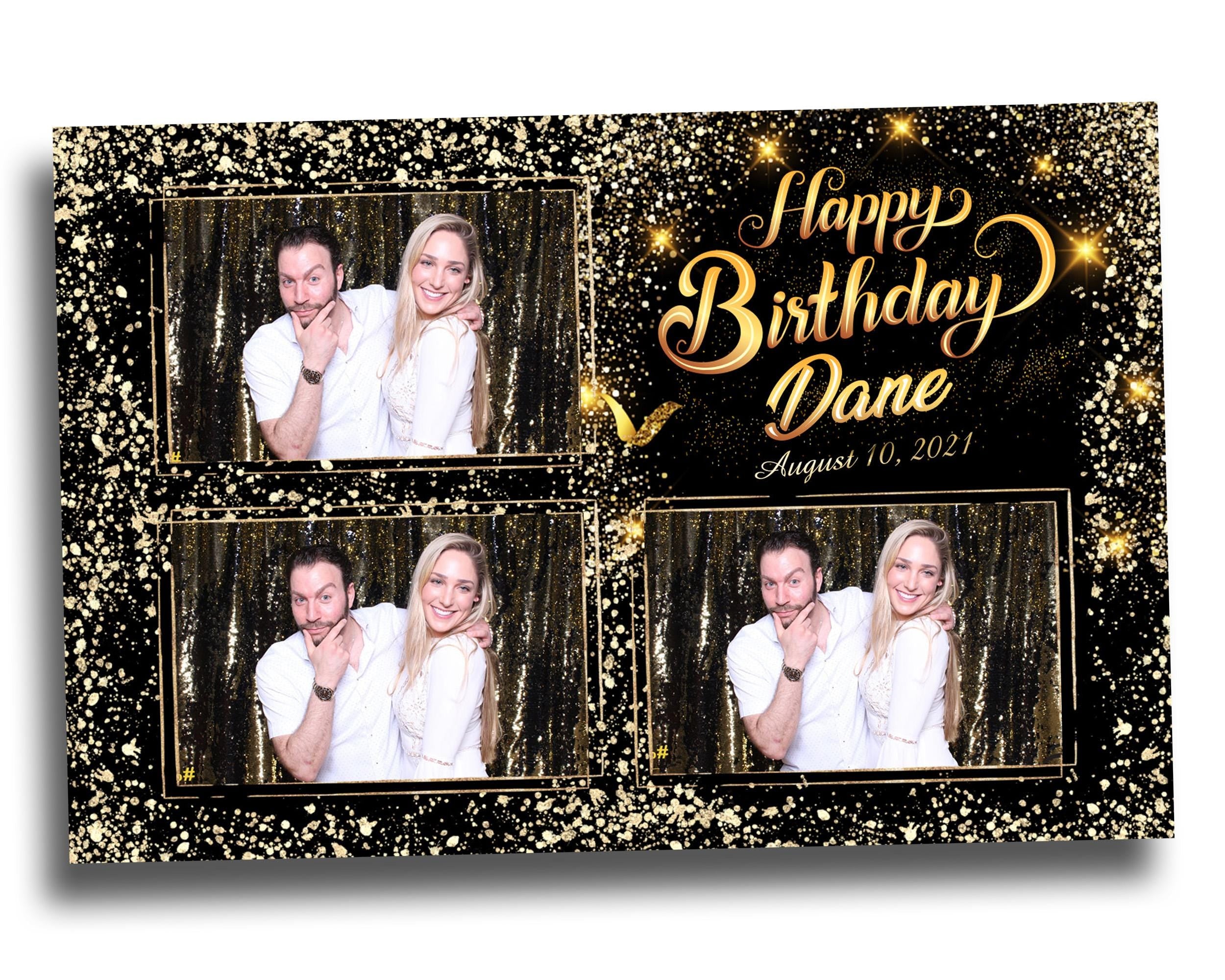 Birthday Photobooth Template 4x6 Black Gold Glitter Sparkles gold dust bday photo booth template 3 photo editable Layout 7 BM14