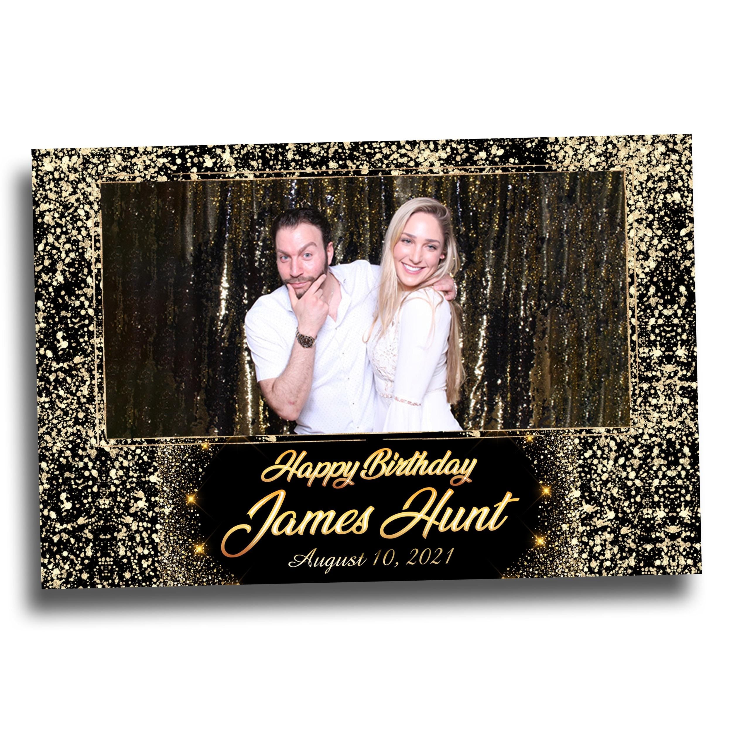 Gold Glitter Birthday Photobooth Template Black Gold Glitter Sparkles gold dust bday photo booth template single photo BM14/667