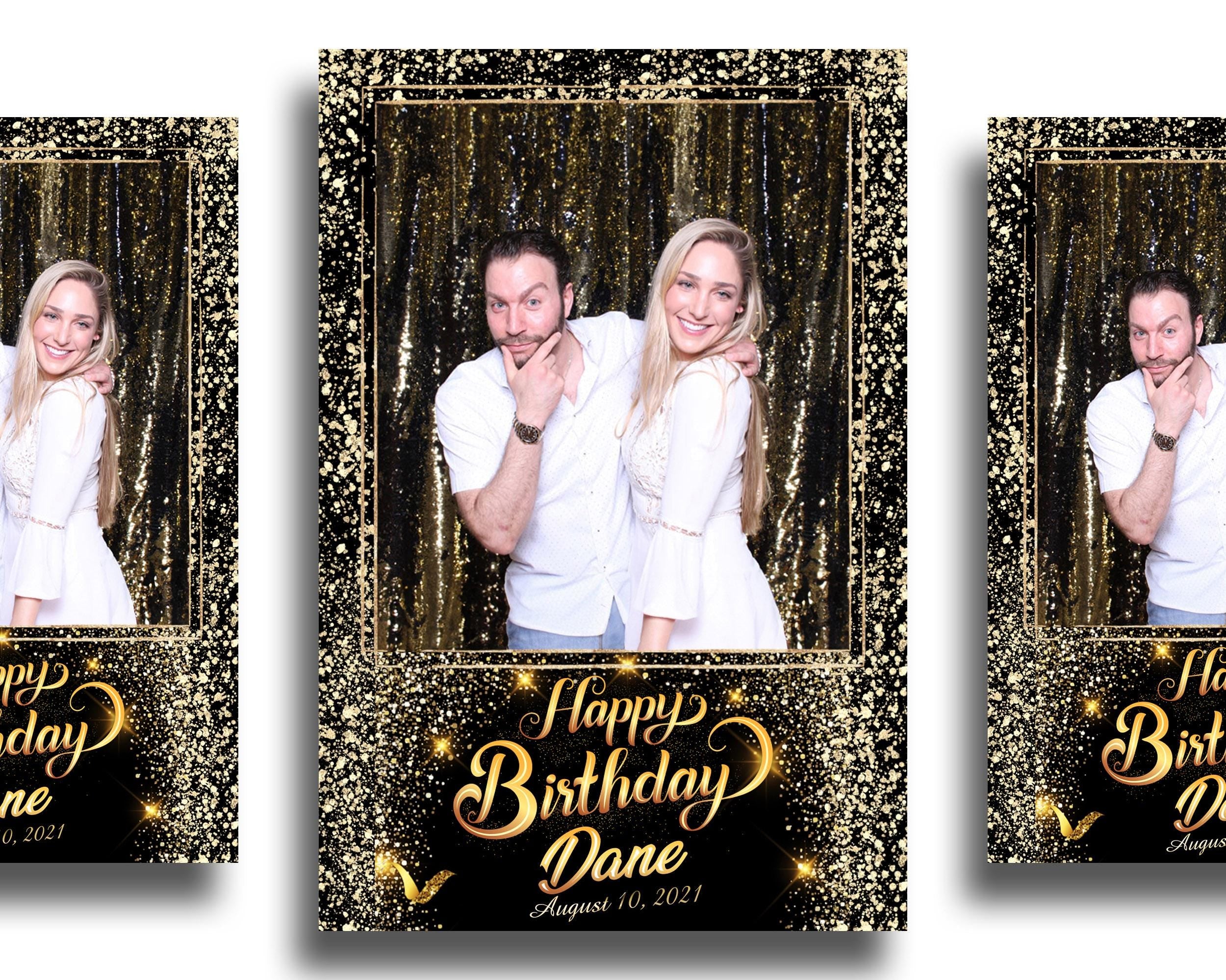 Gold Birthday Photobooth Template, Golden Glitter, Sparkles, Photo Booth Template, Bday, Mirror Booth, 360 Overlay, BM14