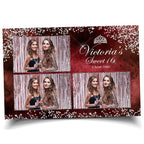 Sweet 16 Quinceañera Birthday Photobooth Template 4x6 3 photo maroon dark red color with silver accent silver glitter crown mis quince S2