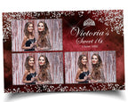 Sweet 16 Quinceañera Birthday Photobooth Template 4x6 3 photo maroon dark red color with silver accent silver glitter crown mis quince S2