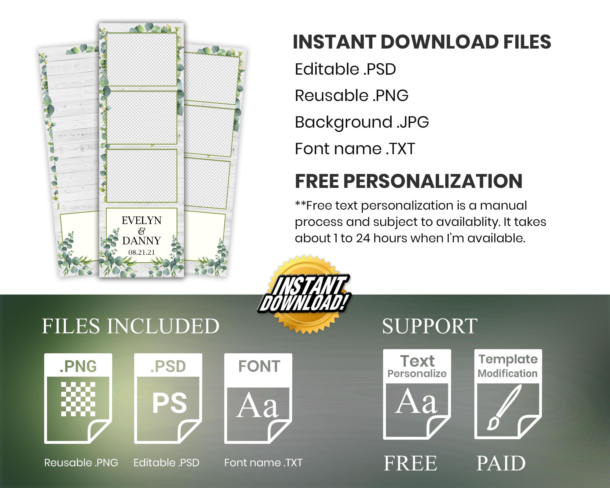 Wedding photo booth template with eucalyptus stripe 2x6 greenery photo booth leaves anniversary