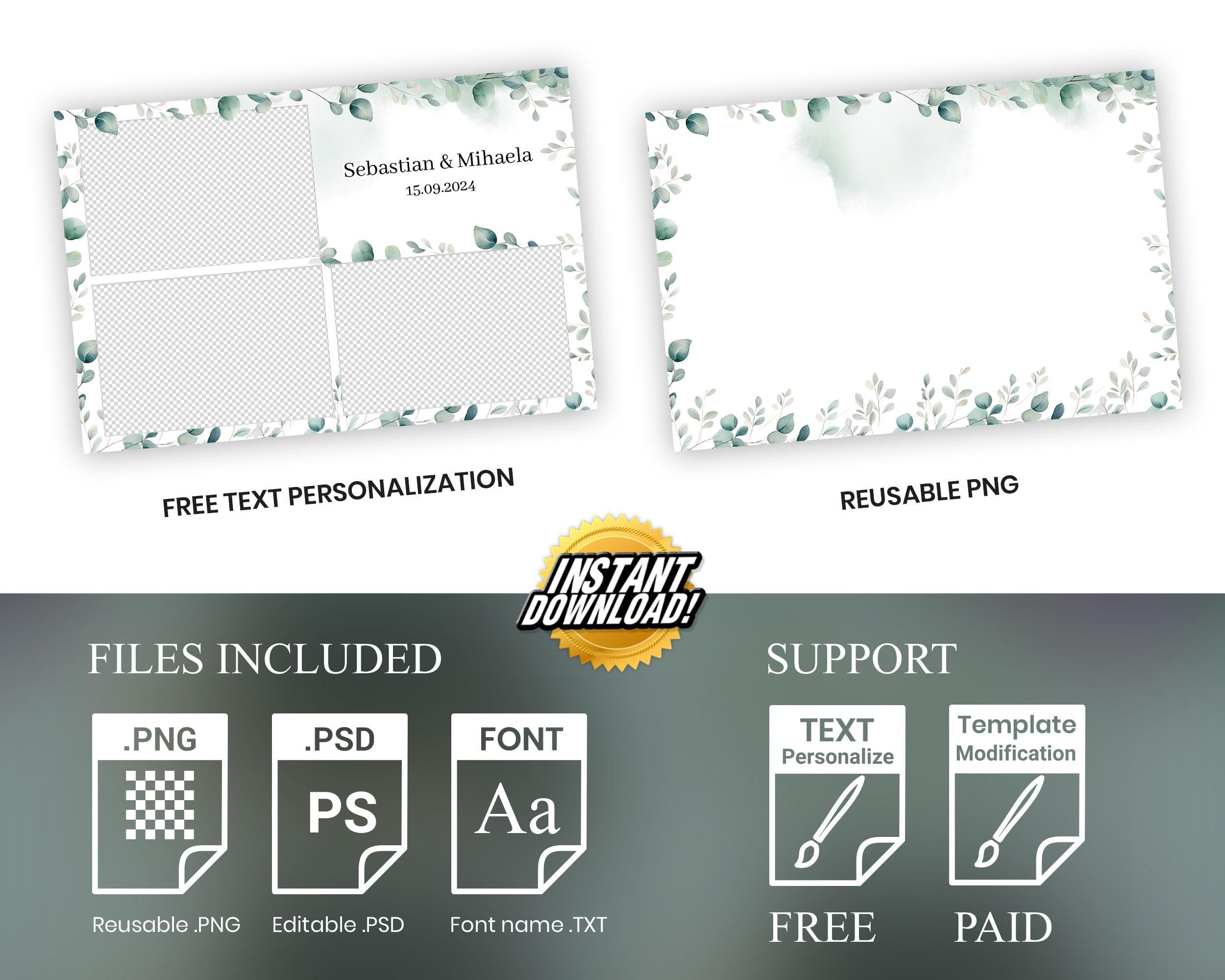 Greenary Photobooth Template for Wedding, Bridal Shower Photobooth Template 1352