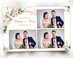 Wedding Photobooth template 4x6 with Floral pink flowers and greenery with gold lines Anniversary photo booth template 683