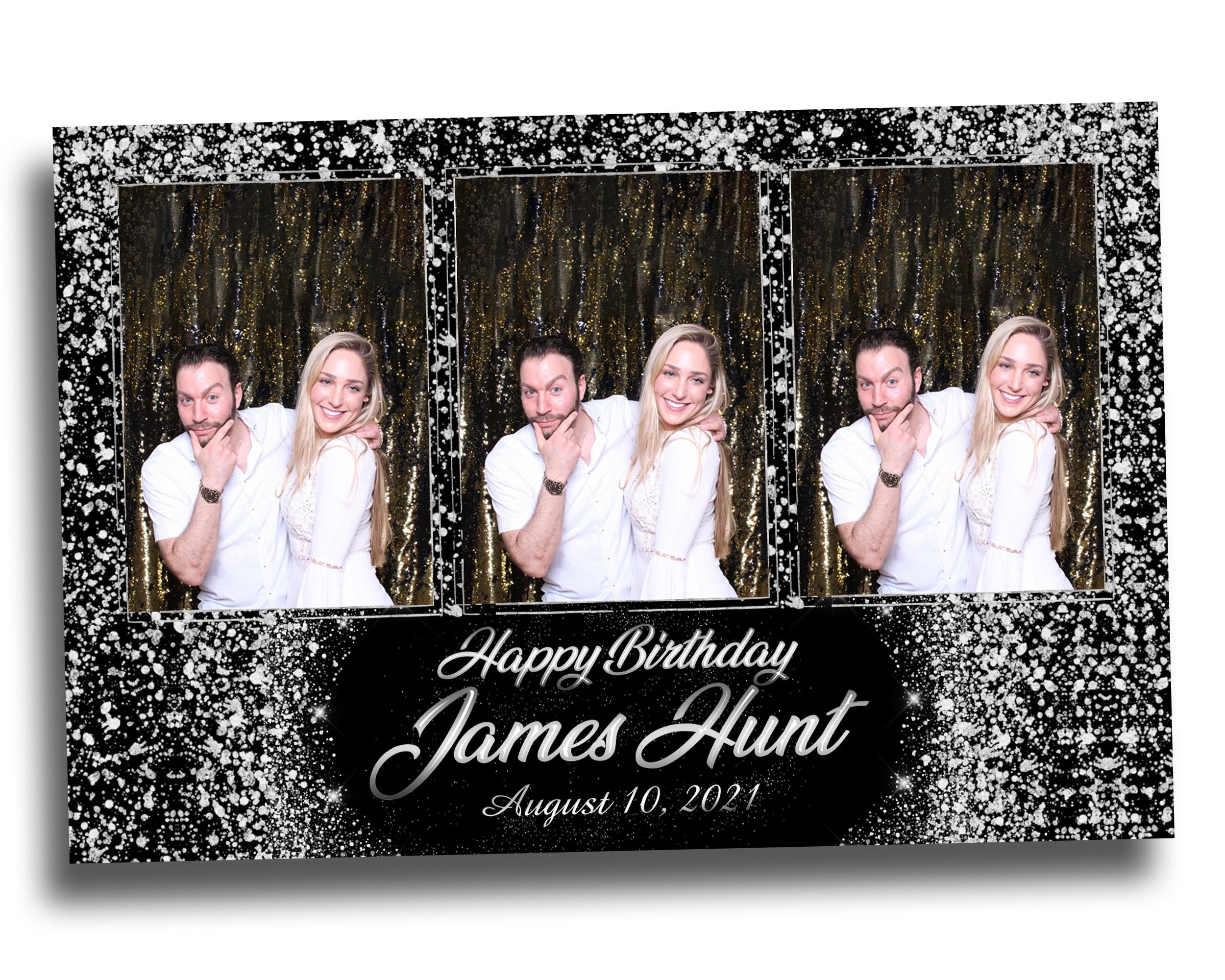 Birthday Photobooth Template Black Silver Glitter Sparkles silver dust bday mirror booth portrait template 4x6 Landscape Layout 6 BM15
