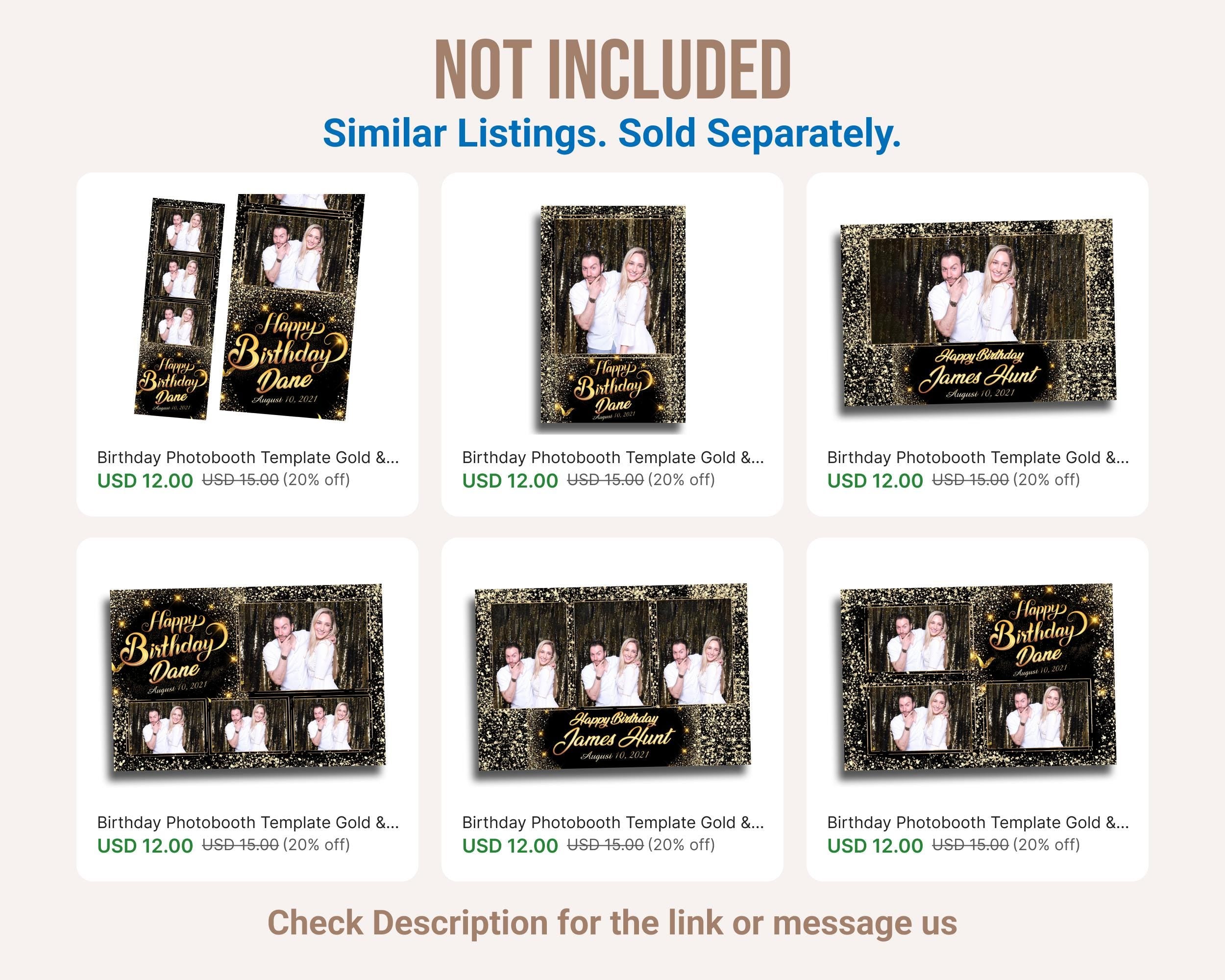 Birthday Photobooth Template 4x6 Black Gold Glitter Sparkles gold dust bday photo booth template 3 photo editable Layout 7 BM14