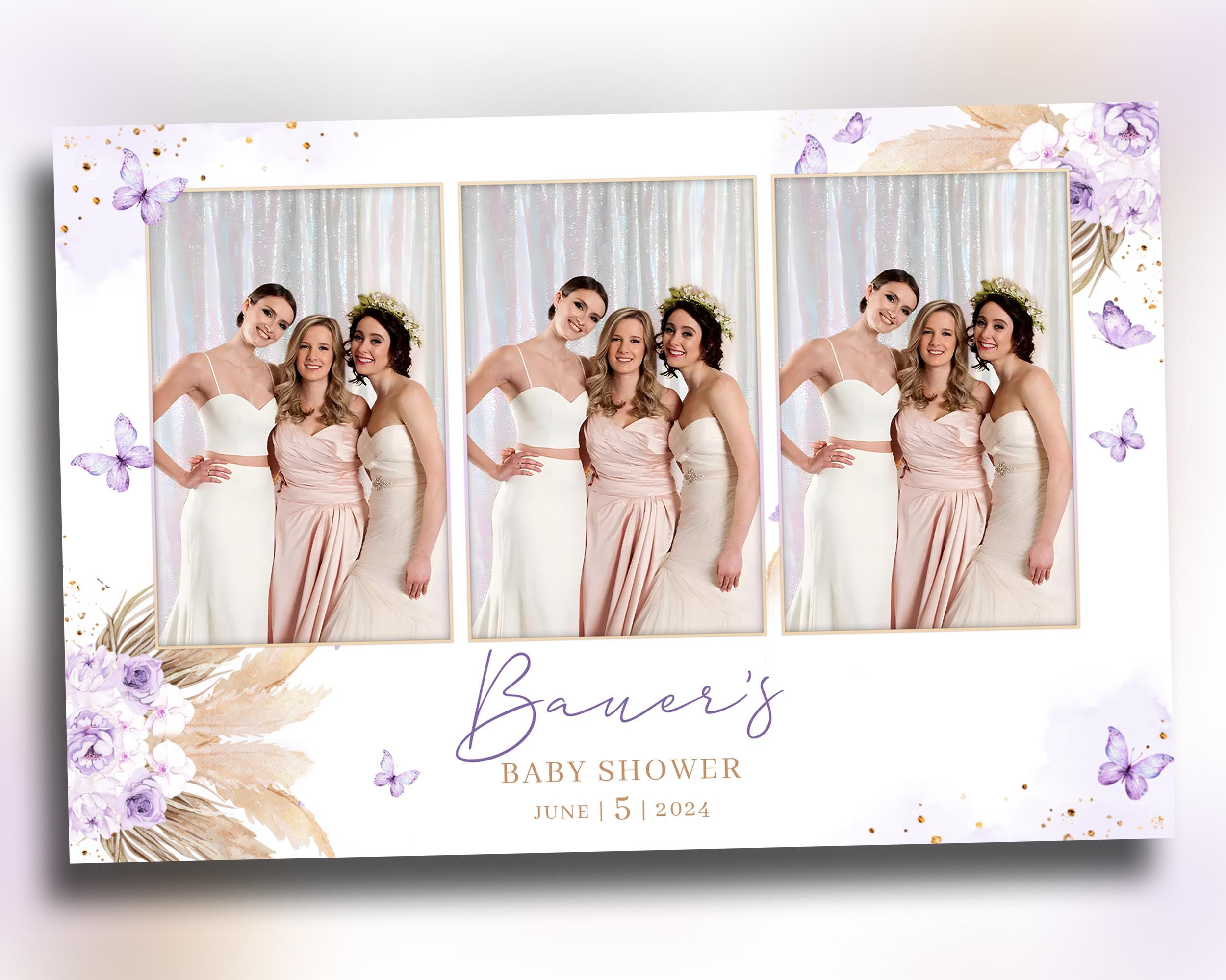 Baby Shower Photobooth Template, 4x6 Purple Butterfly Sweet 16 Boho Bridal Shower Mirror Booth Template, Quinceanera Birthday Wedding 1098