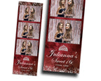 Sweet 16 Quinceañera Birthday Photobooth Template 2x6 strip Maroon Color Silver Stars Glitter with Crown Mis Quince S2