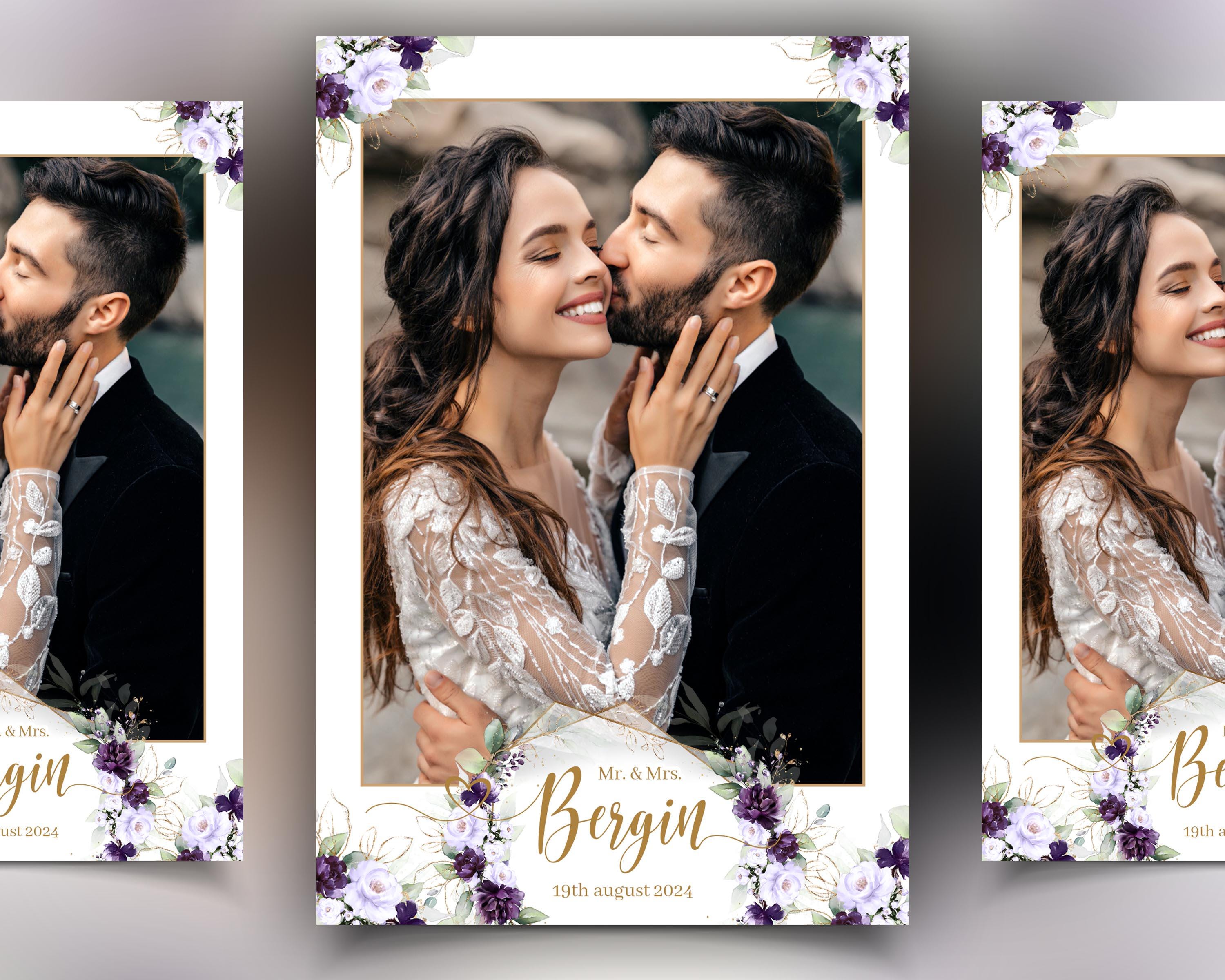 Wedding Photobooth Template, Purple Floral Blush Flowers, Rose and Greenery Photo Booth Template 723