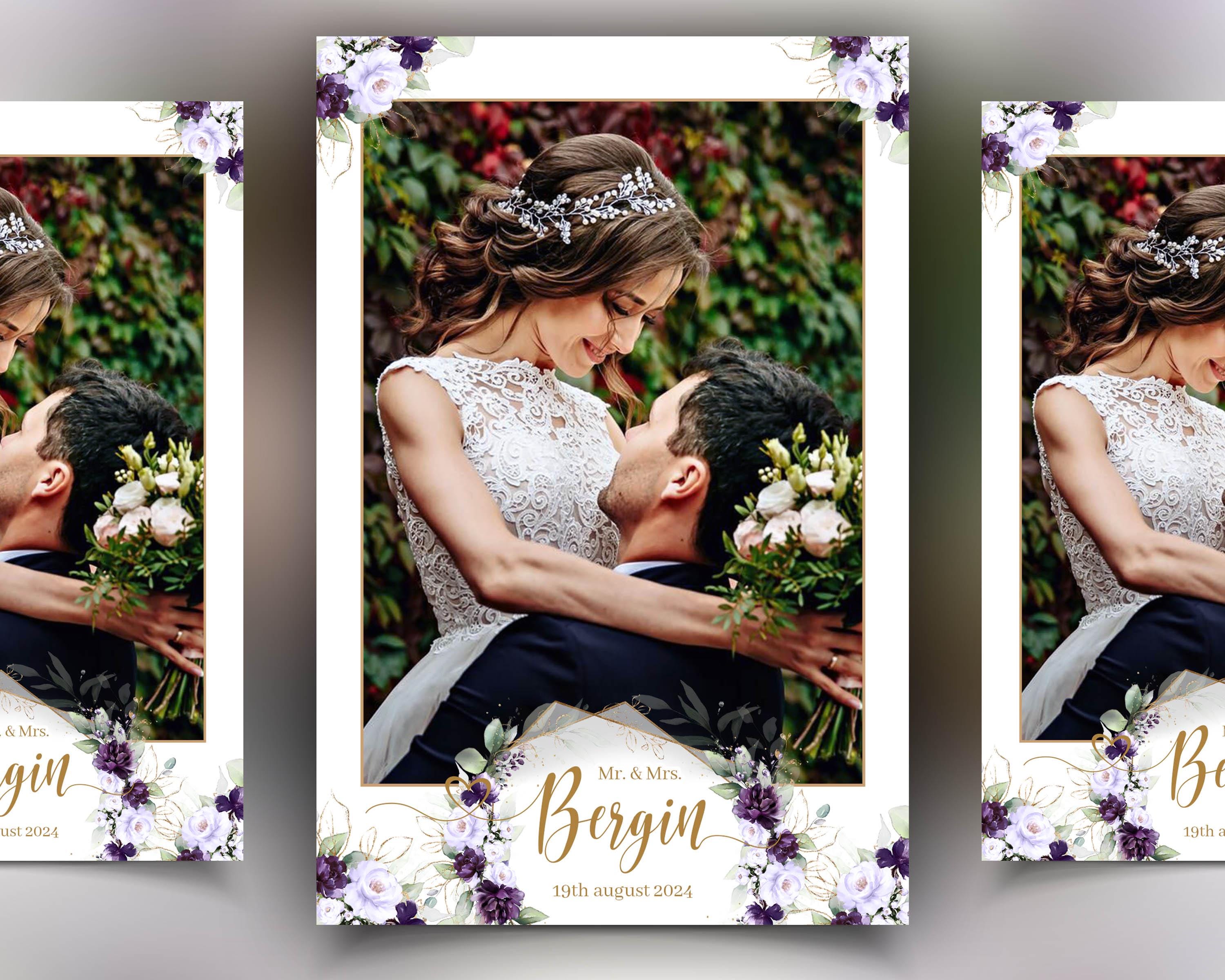 Wedding Photobooth Template, Purple Floral Blush Flowers, Rose and Greenery Photo Booth Template 723