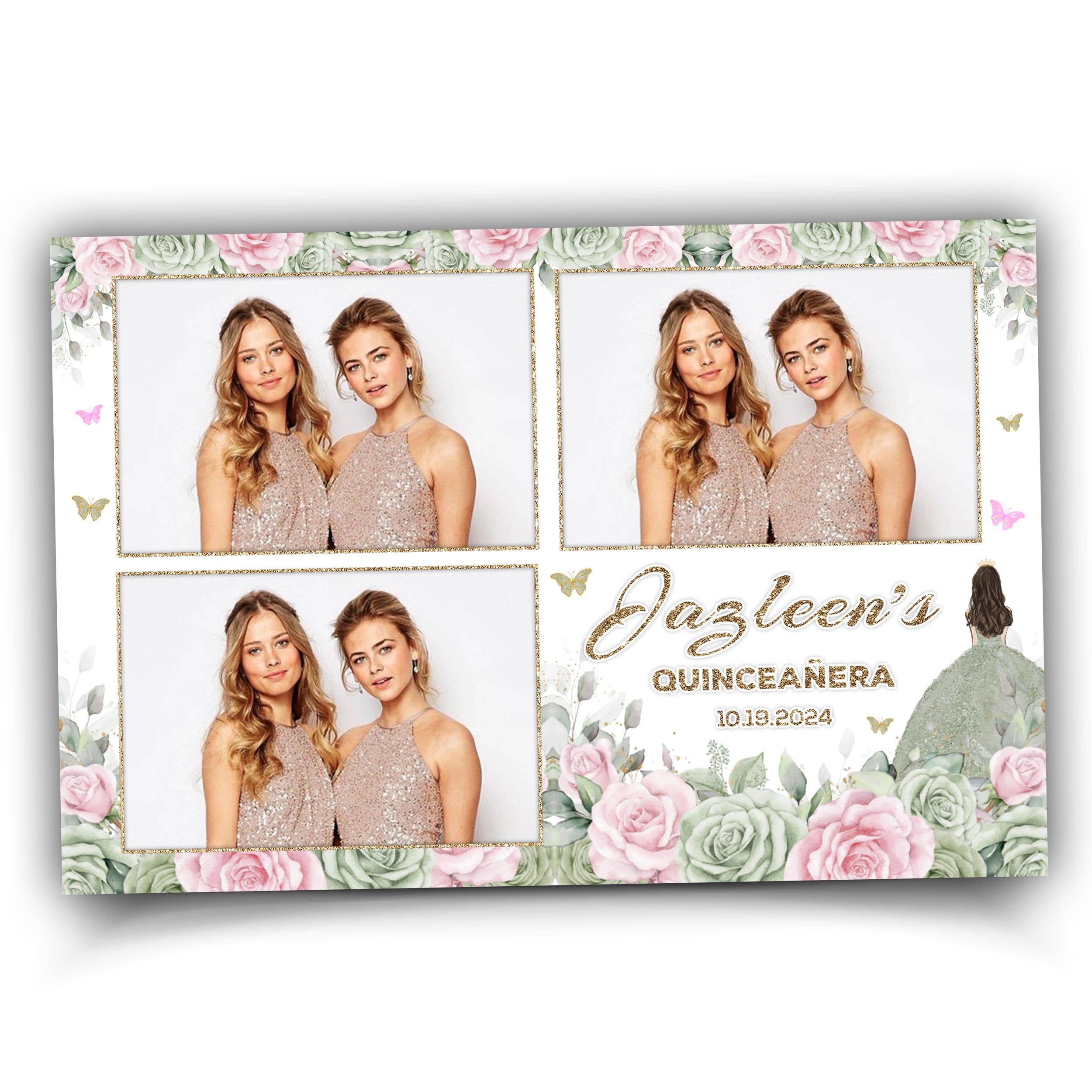 Birthday, Sweet 16, Quinceañera, Photobooth Template, Green, Pink, Golden, Sweet Sixteen, Quinceanera, Mis Quince, XV, Photo Booth 1091