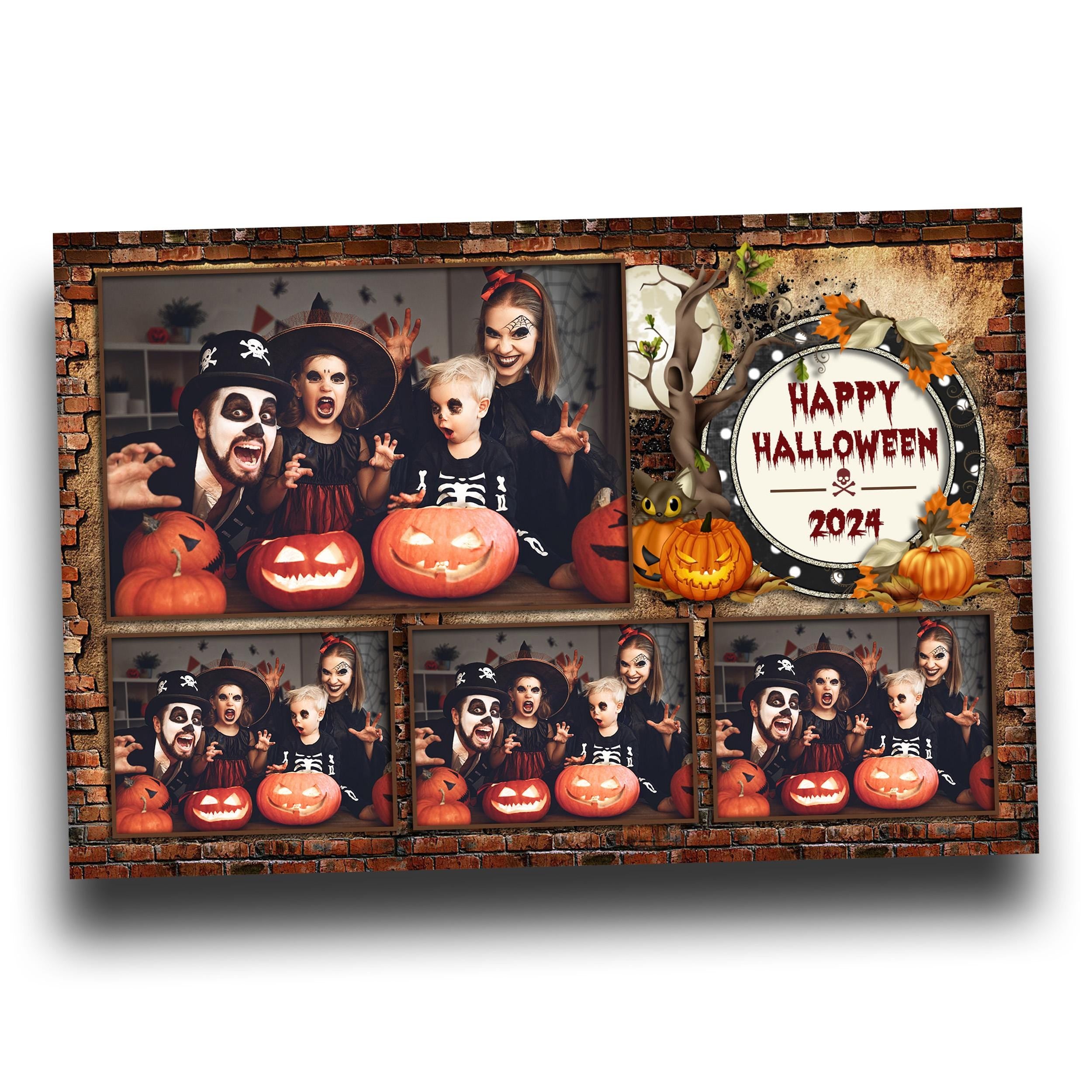 Halloween Photobooth Template 4x6 4 photo postcard Pumpkin Scary Trick or Treat Photo Booth Template Brick and vintage rustic theme TB55