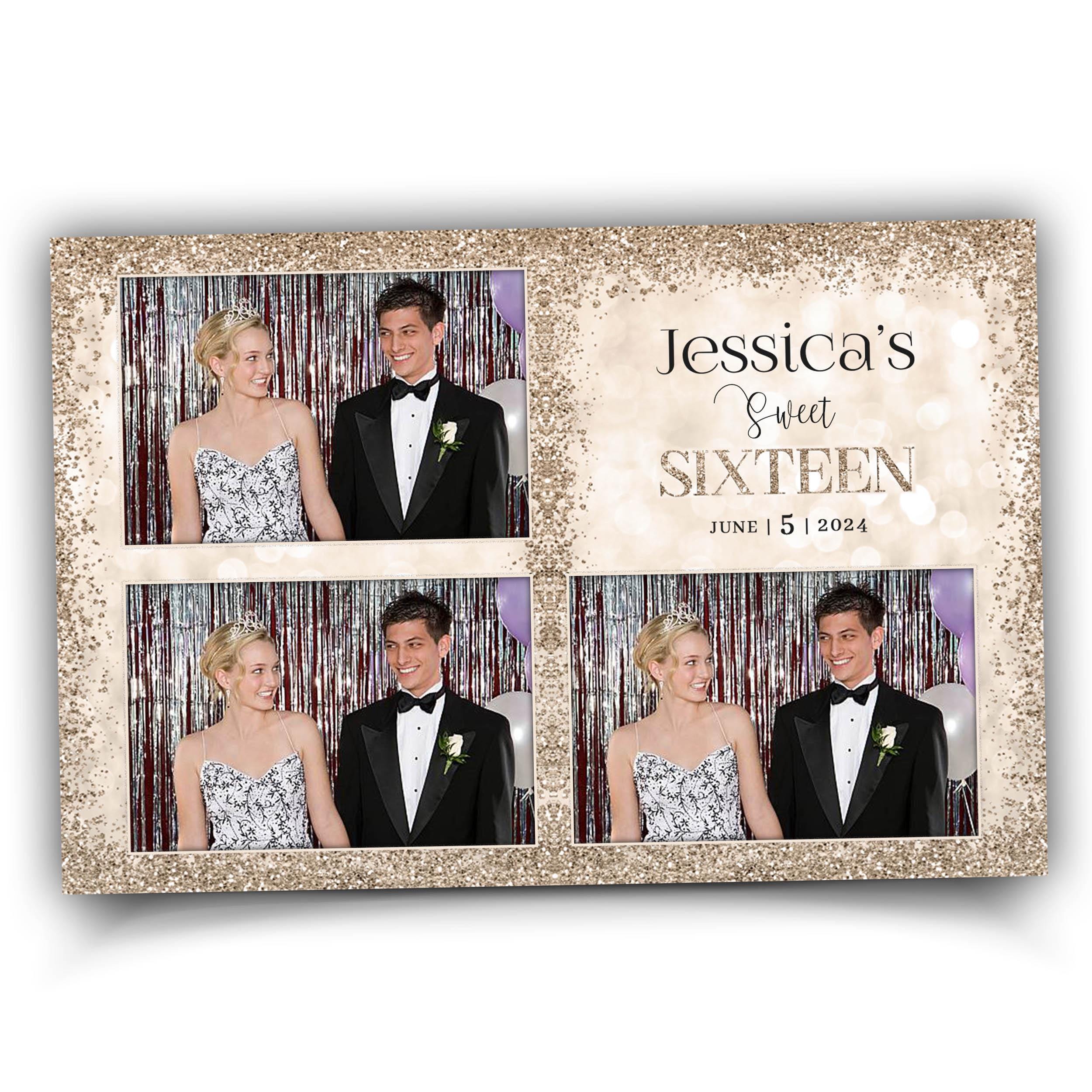 Birthday Photobooth Template,  Sweet 16, Quinceanera Photo Booth, Quinceañera, Golden Bday Party, Mis Quince, XV, 1099