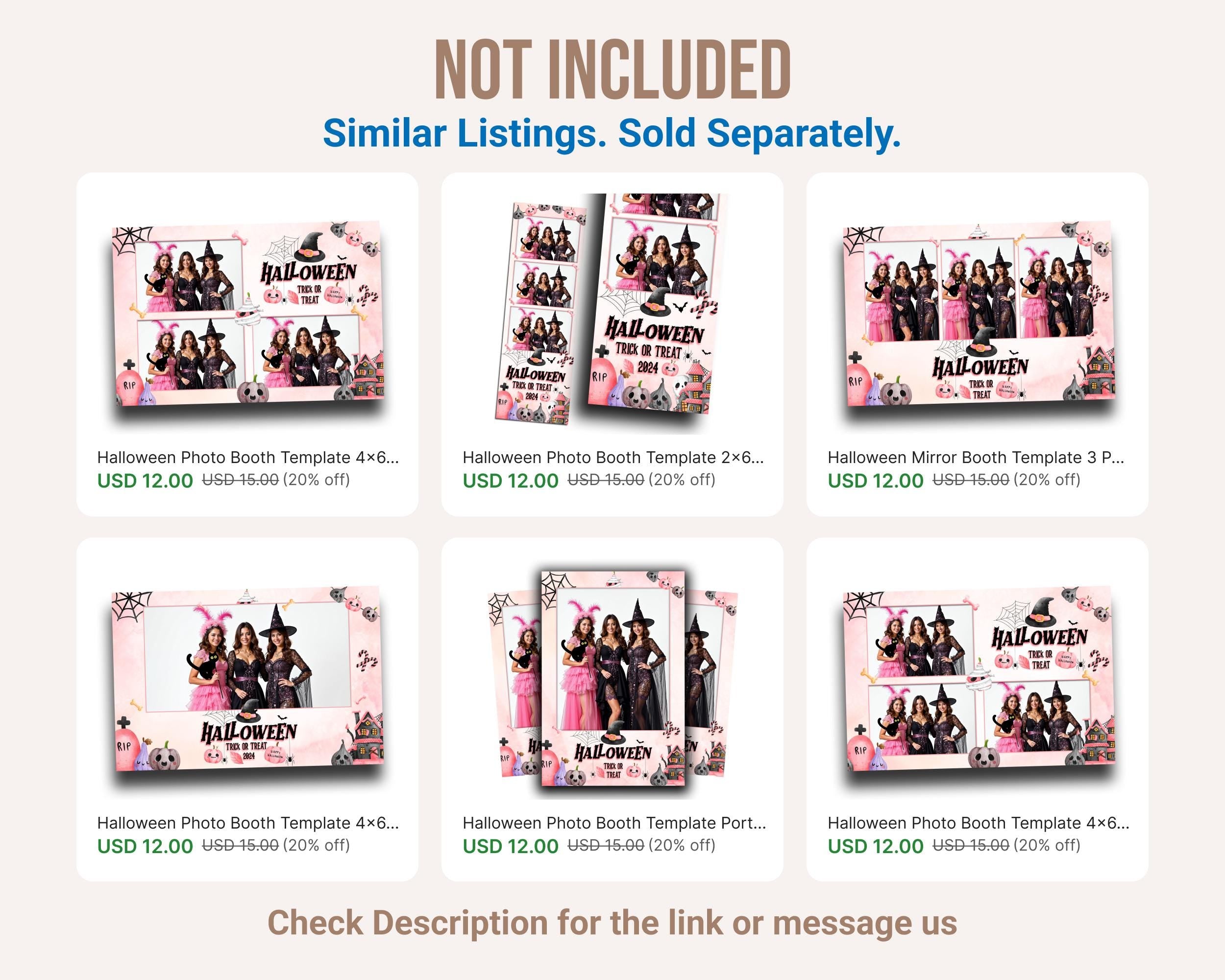 Pink Halloween Photobooth template 2x6 Strip 3 photo pink and black Trick or Treat photo booth template with scary night elements HP1