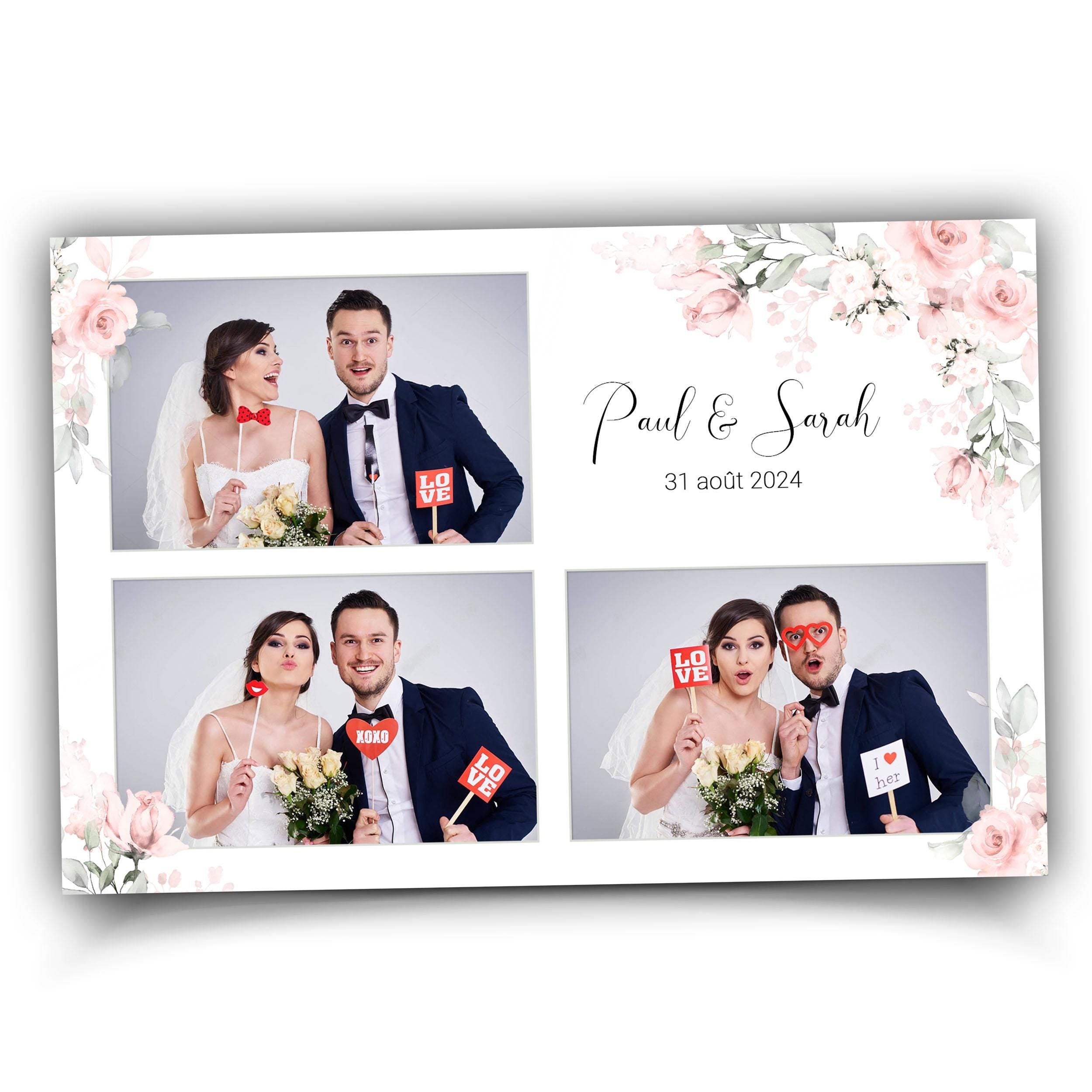 Pale Rose Floral Blue wedding floral photobooth template, Anniversary floral blush greenery and flowers text editable photo booth 1055
