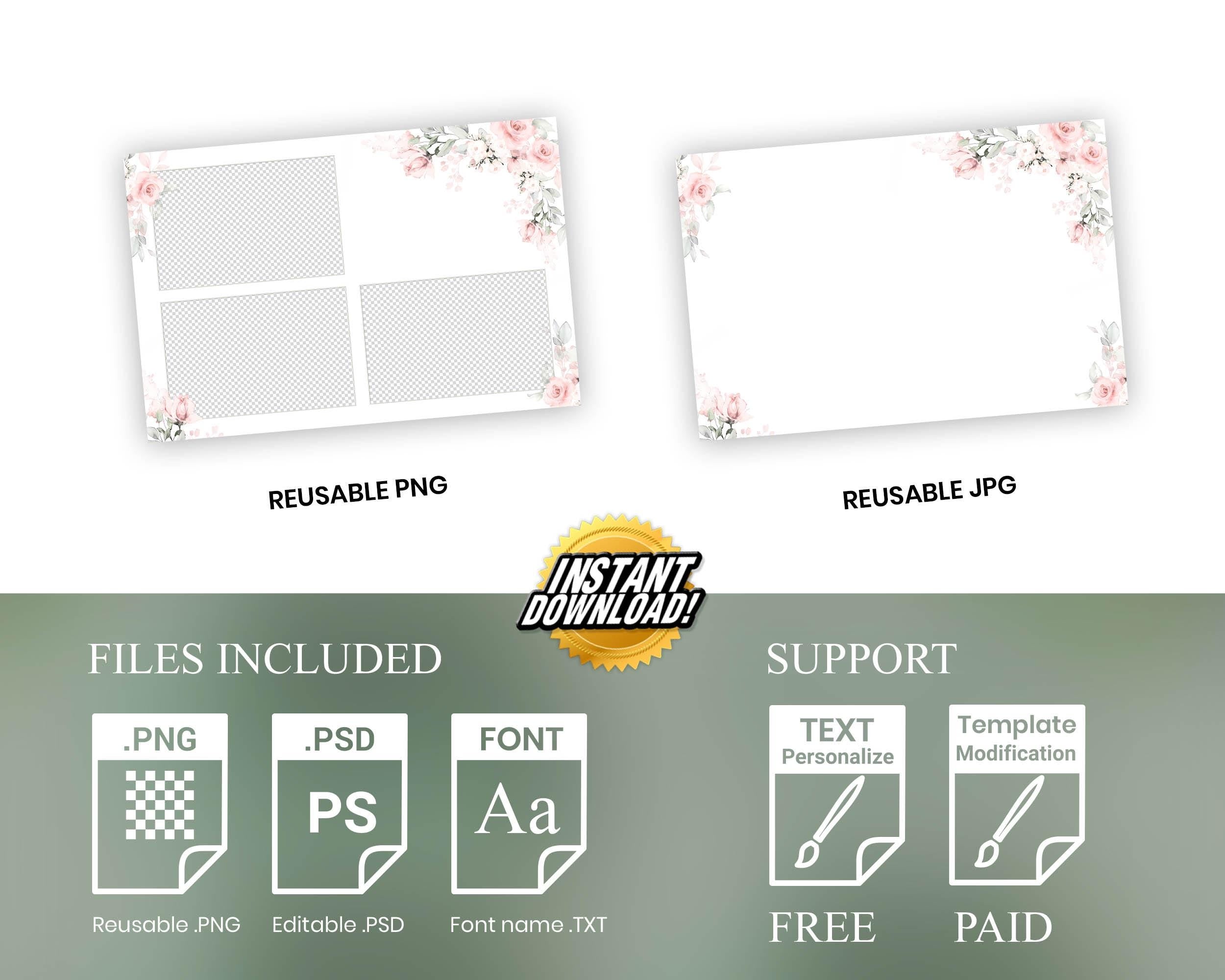 Pale Rose Floral Blue wedding floral photobooth template, Anniversary floral blush greenery and flowers text editable photo booth 1055