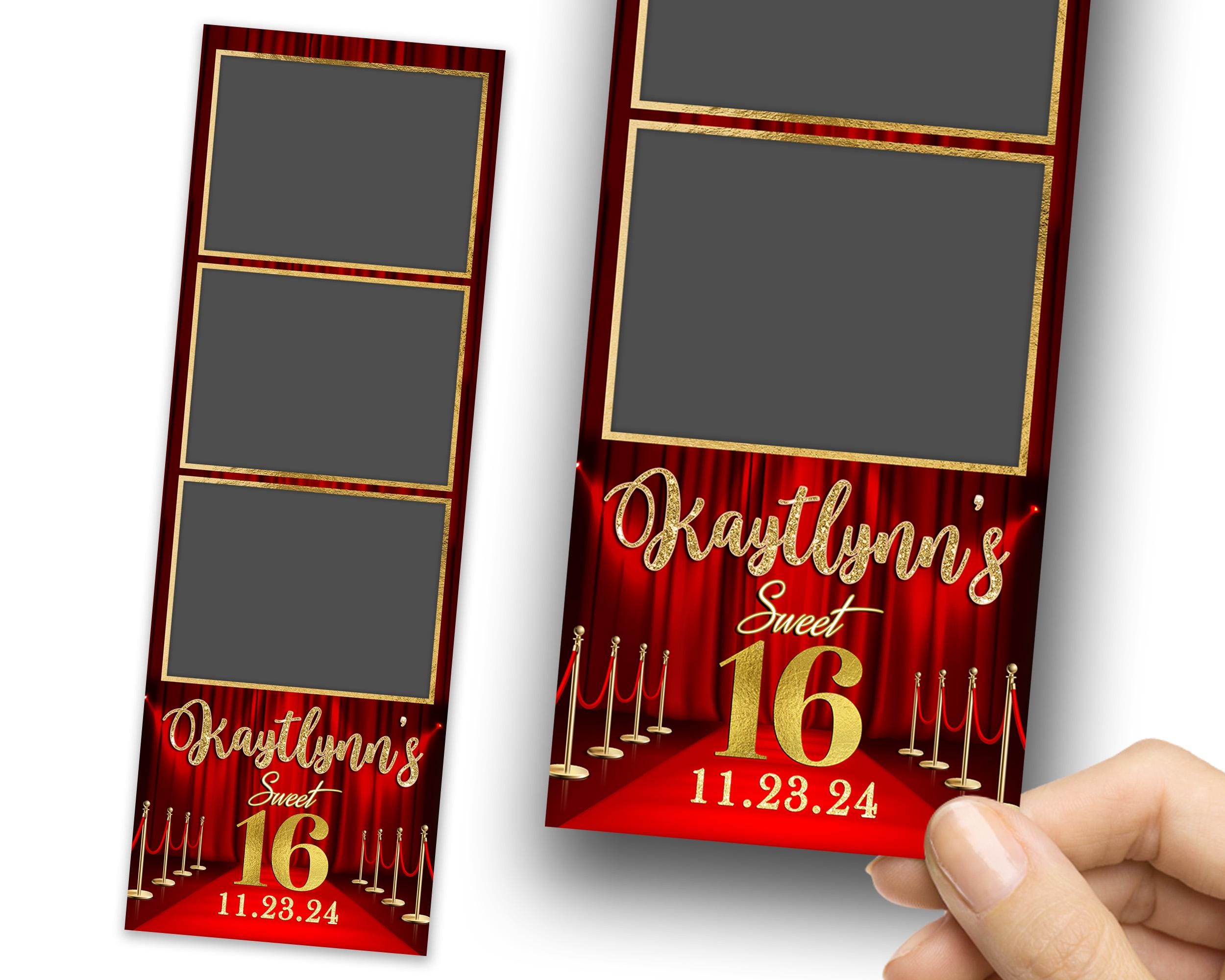 Sweet 16 Photobooth Template, Quinceañera Photo Booth Template, 2x6 strip, Birthday, Mis Quinc, Red Carpet Photobooth 1421