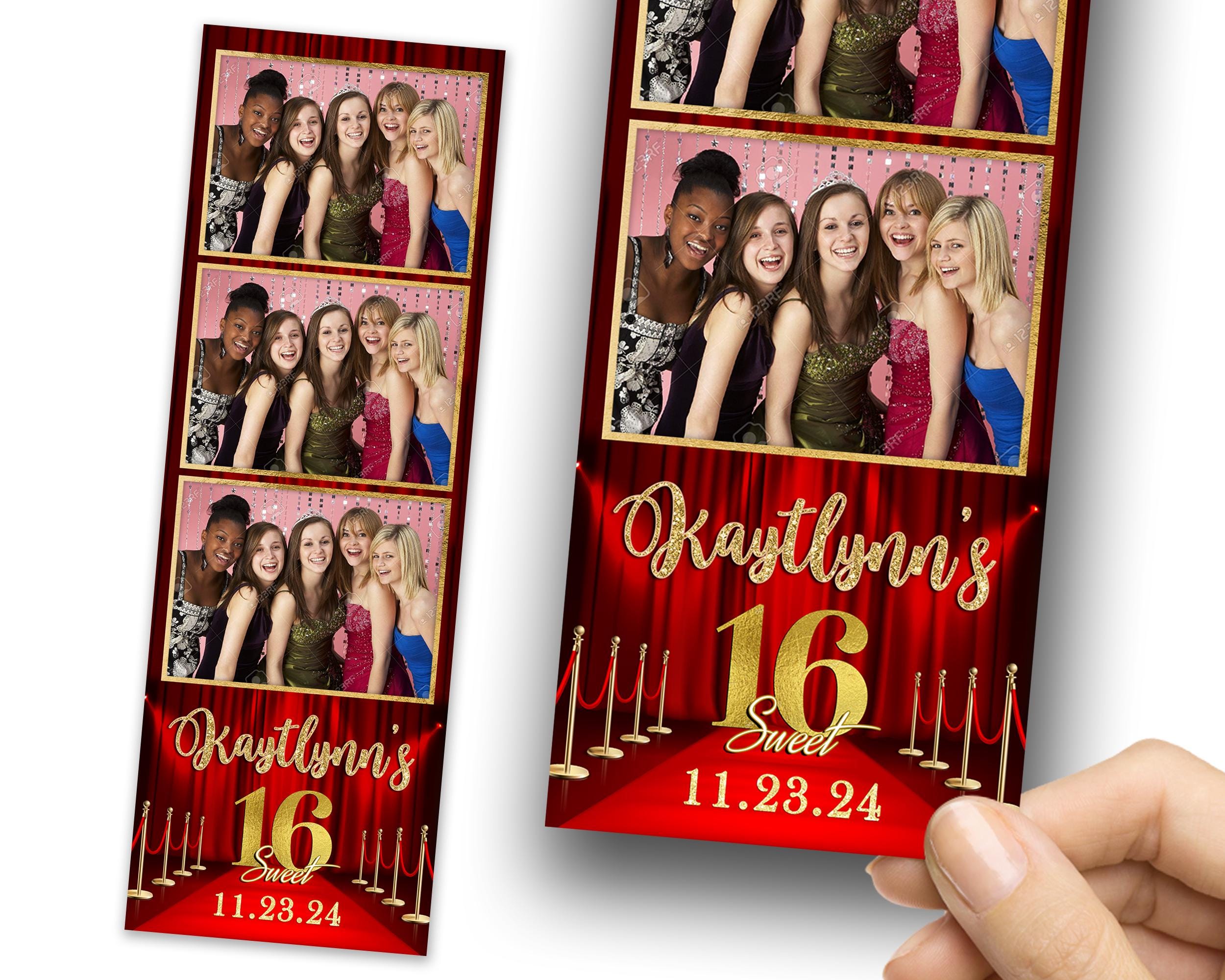 Sweet 16 Photobooth Template, Quinceañera Photo Booth Template, 2x6 strip, Birthday, Mis Quinc, Red Carpet Photobooth 1421