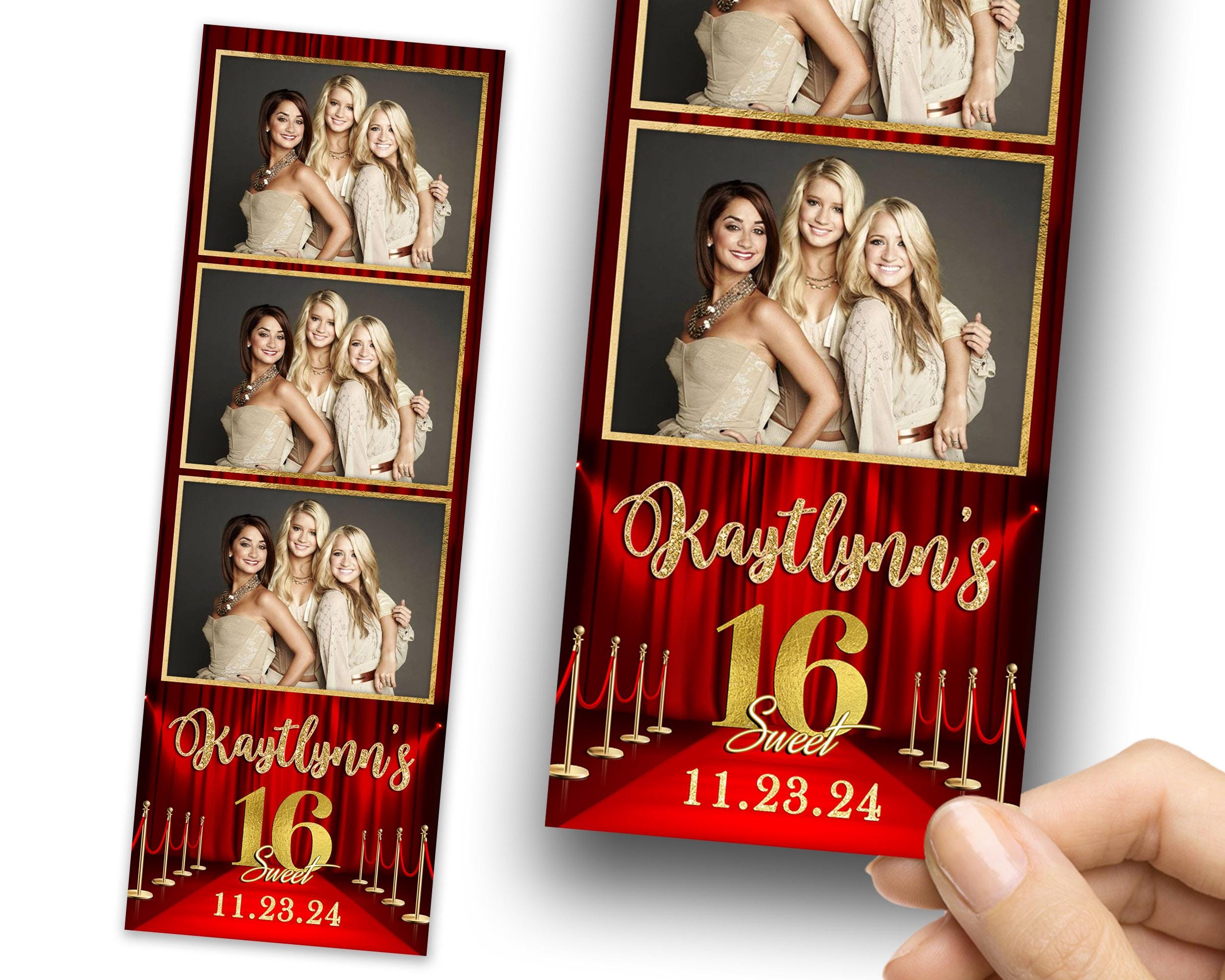 Sweet 16 Photobooth Template, Quinceañera Photo Booth Template, 2x6 strip, Birthday, Mis Quinc, Red Carpet Photobooth 1421