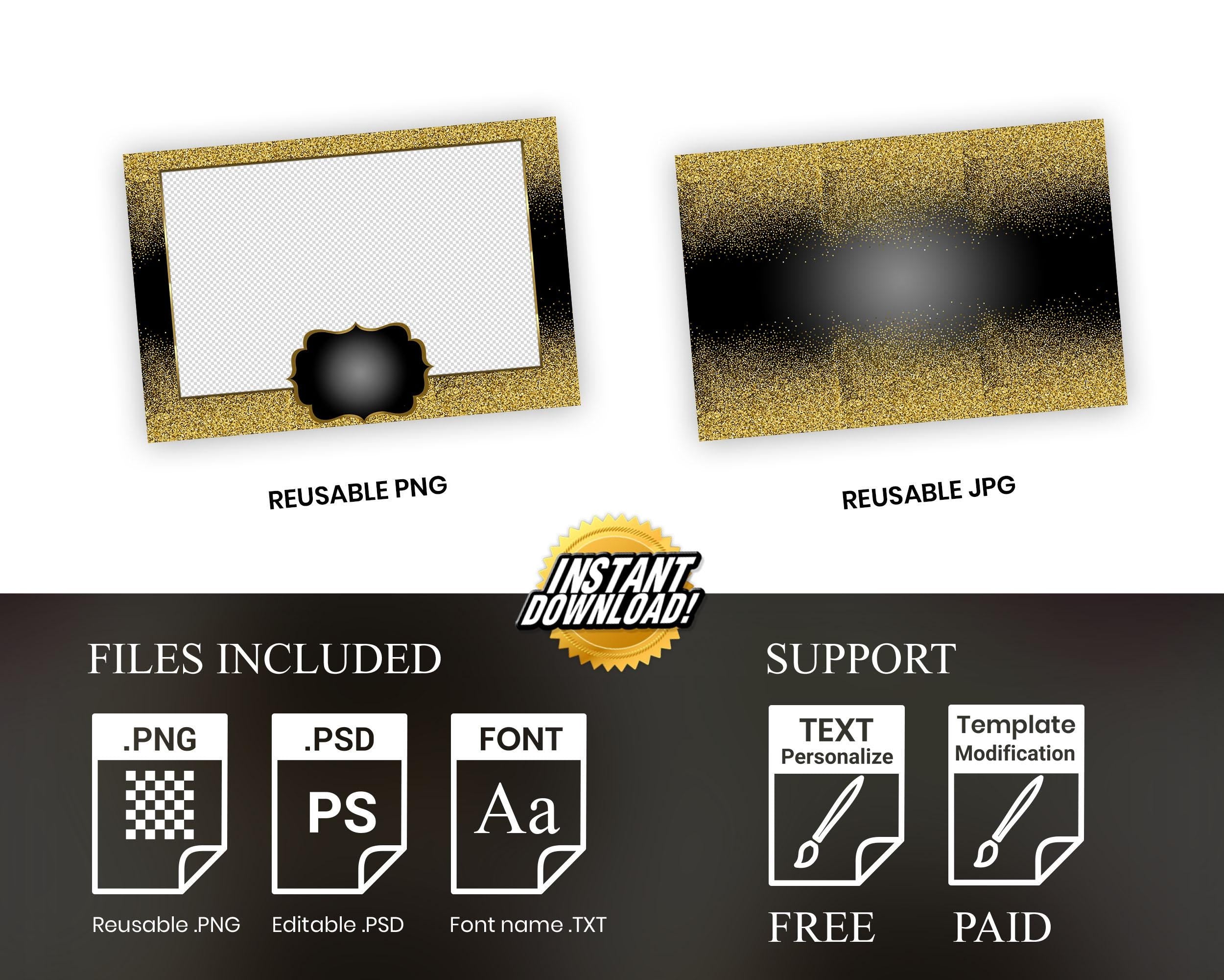Gold Glitter Holiday Photobooth Template, Golden Party Photo Booth Template
