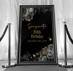 Tap to Start for Birthday Photobooth | Welcome Screen for Birthday Photo Booth | bday | Black Rose | Black Floral Gold