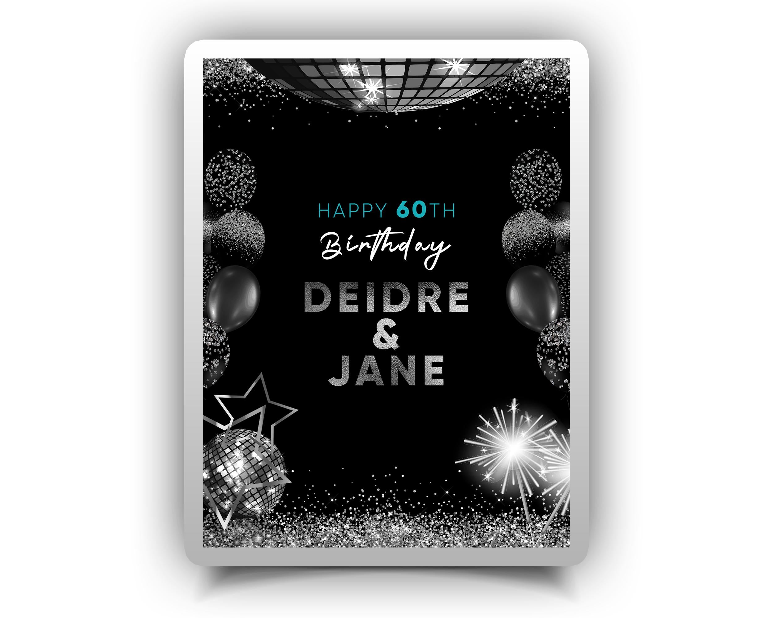 Salsa Tap to Start for Birthday Photobooth Silver Black Balloon | 2048x2732 Pixel Welcome Screen for Birthday Photo Booth | bday | Silver