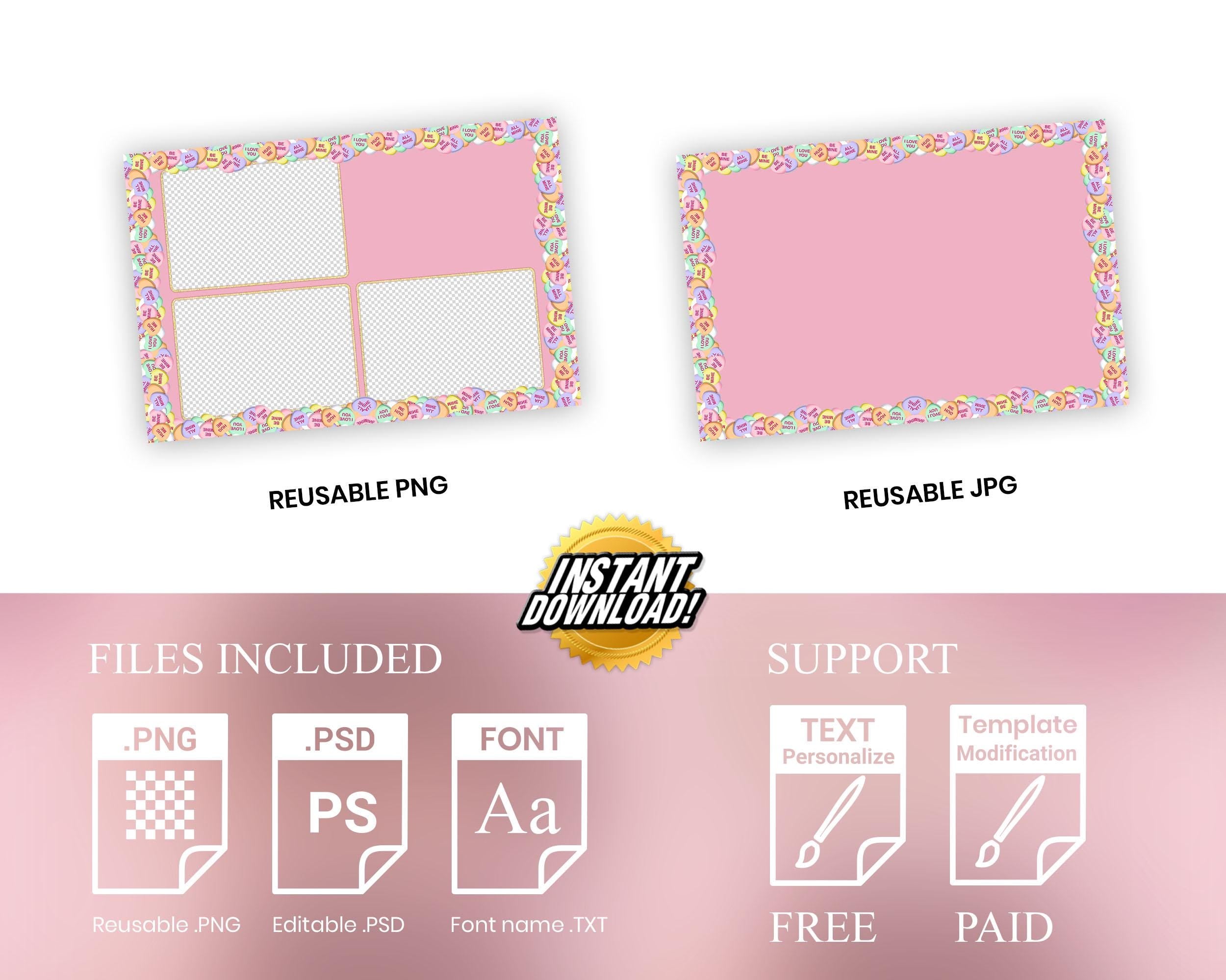 Valentine Photobooth Template, Candy Hearts Photo Booth Template, Love Pink 4x6 Valentine's Day Photobooth Overlay 458