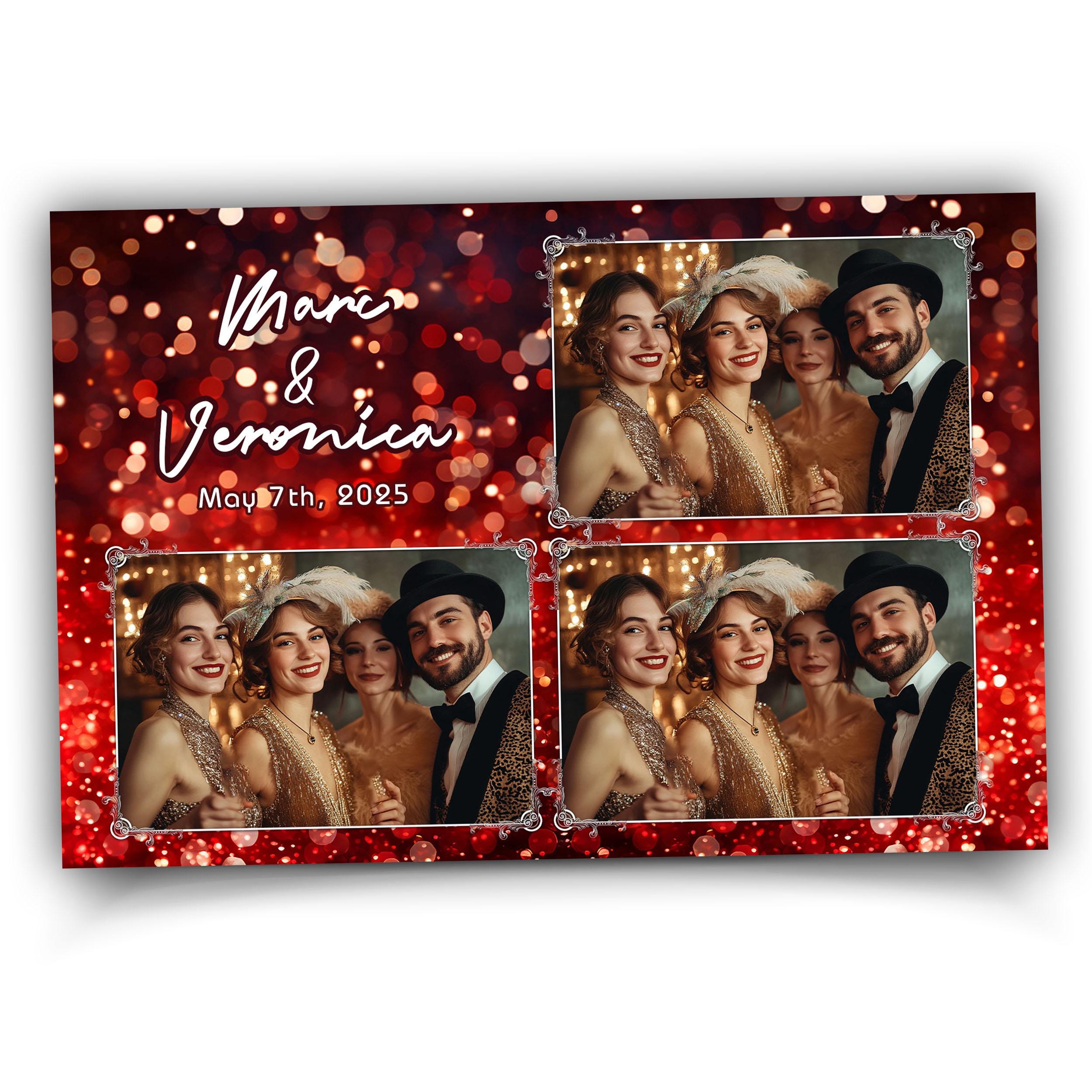 Photobooth Template for Wedding, Birthday Photobooth, Sweet 16, Anniversary Red 4x6 Photo Booth Overlay, Red Bokeh Bday Overlay, 725