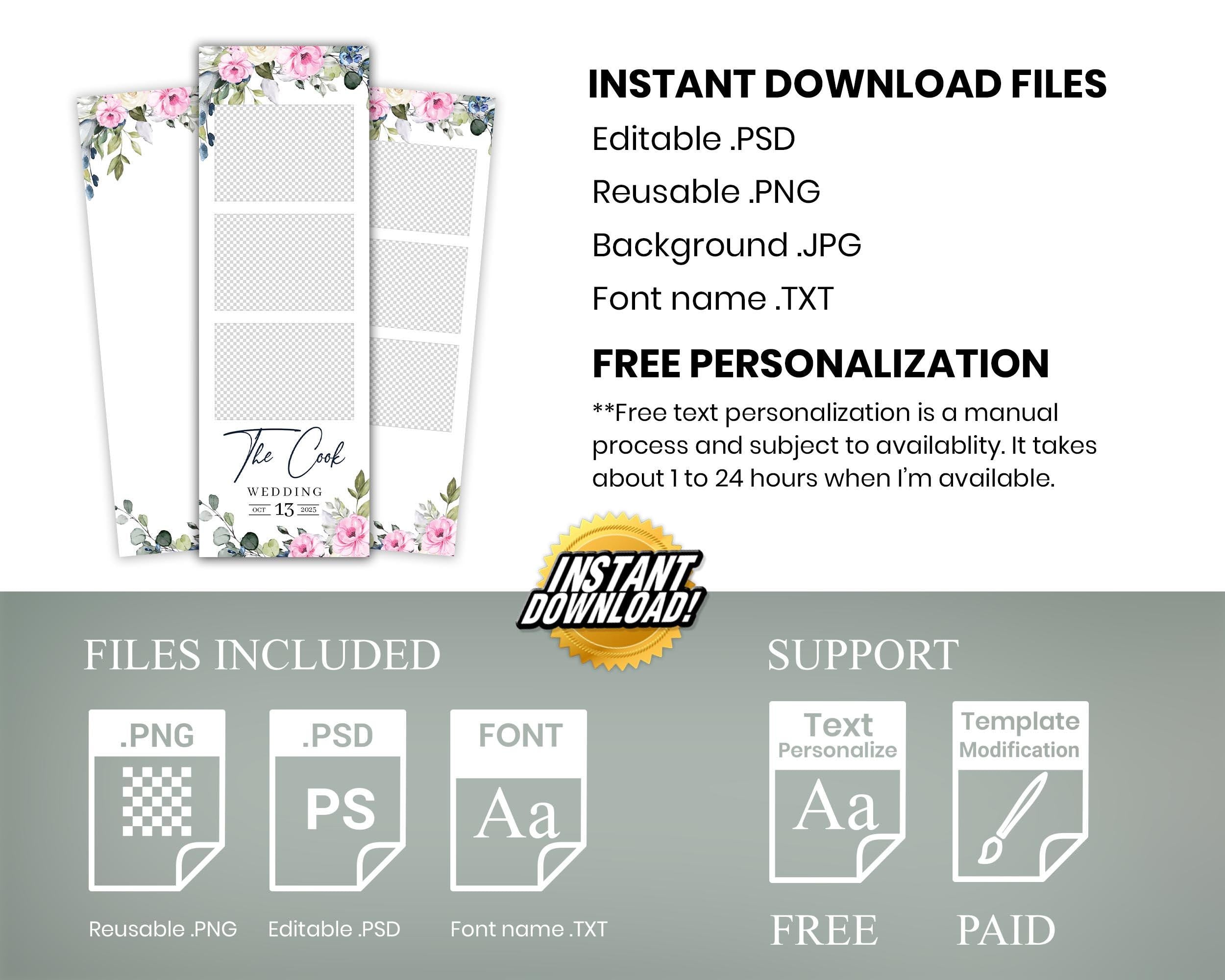 Wedding Photobooth Template, Bridal Shower Photo Booth, Pink Flower and Greenery Anniversary 360 Overlay, SKU 724