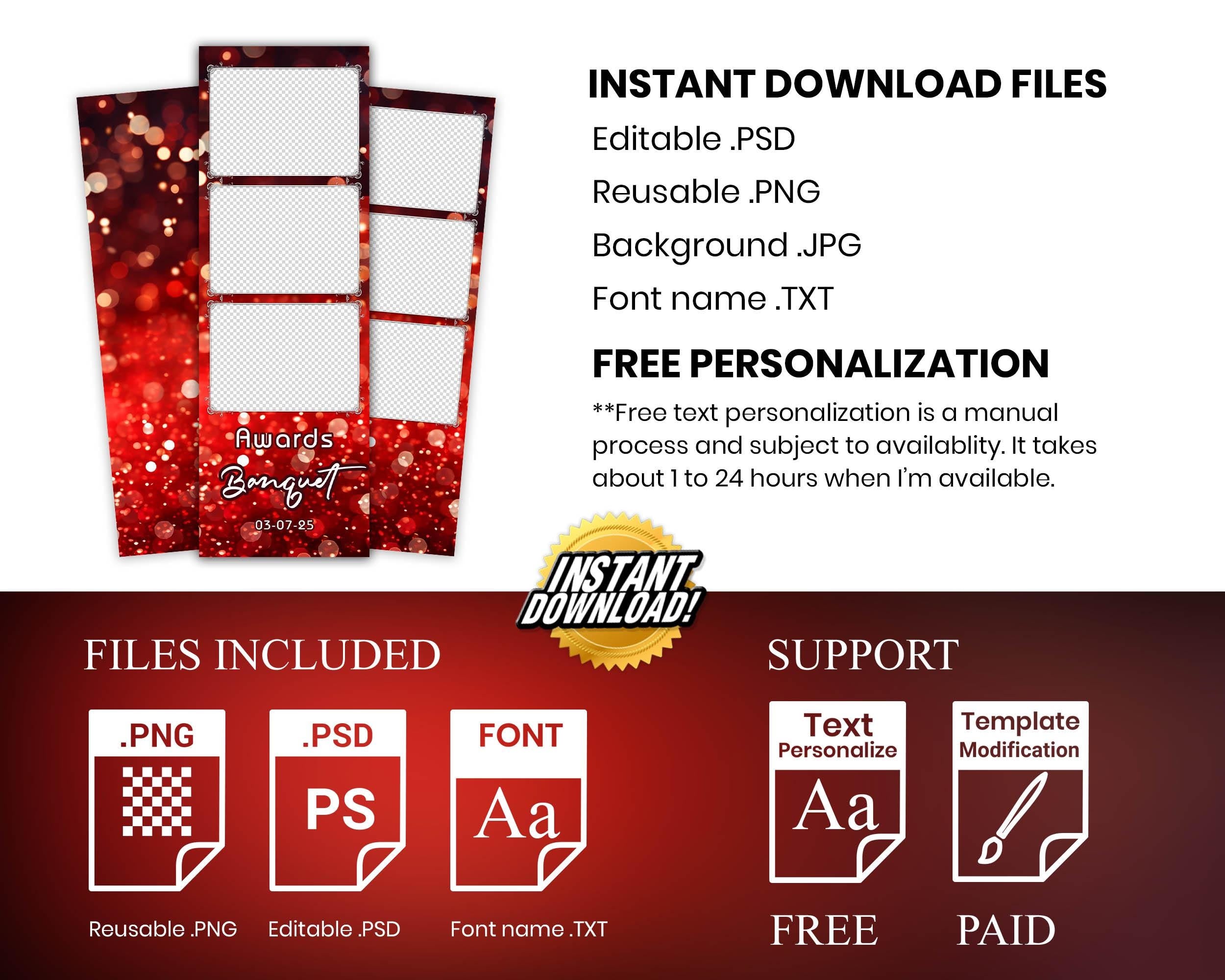 Red Photobooth Template for Wedding, Birthday Photobooth, Sweet 16, Anniversary Red 2x6 Photo Booth Overlay, Red Bokeh Bday Overlay, 725