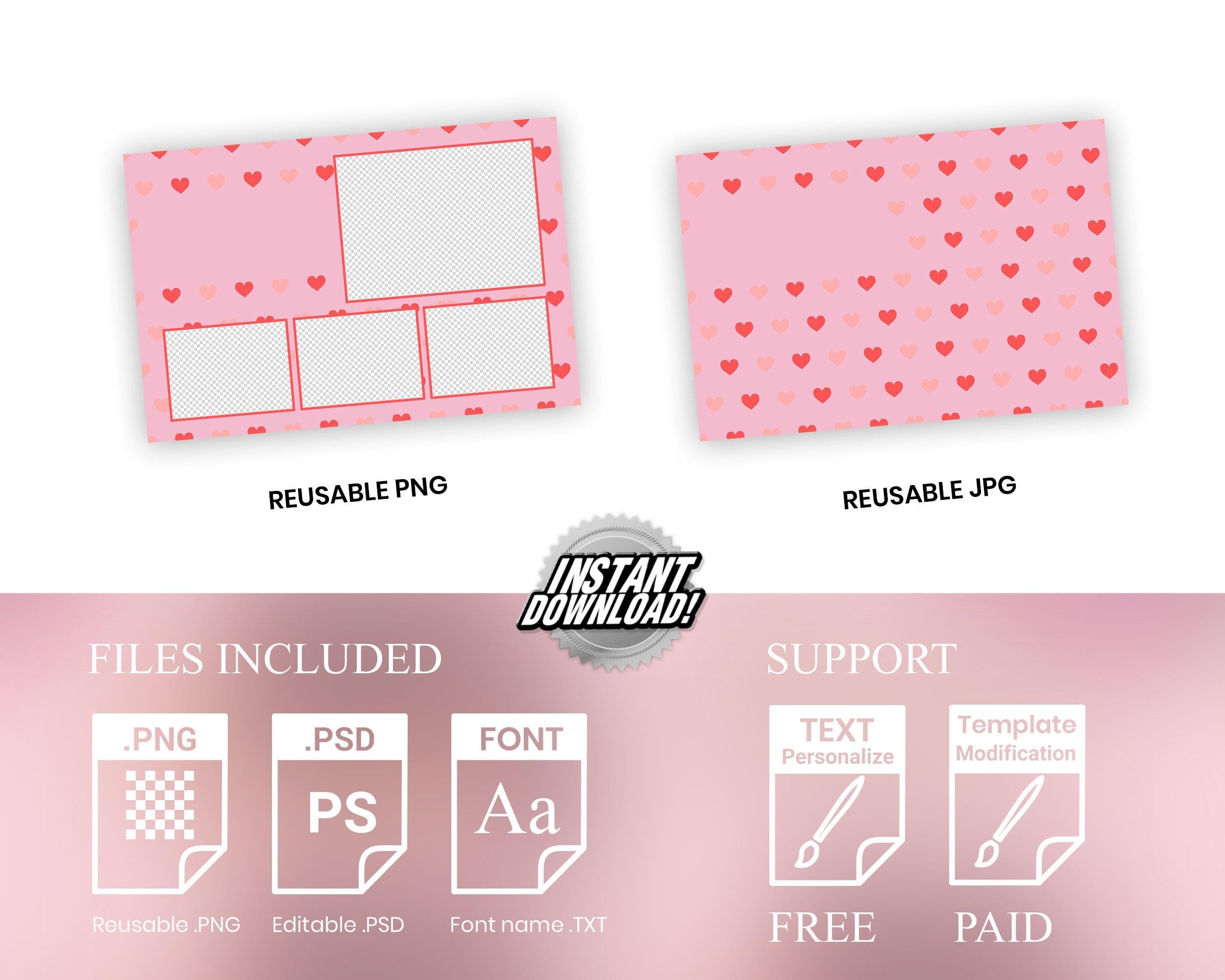 Valentine Day Photobooth Template, Love Pink Heart Photo Booth Overlay 1501