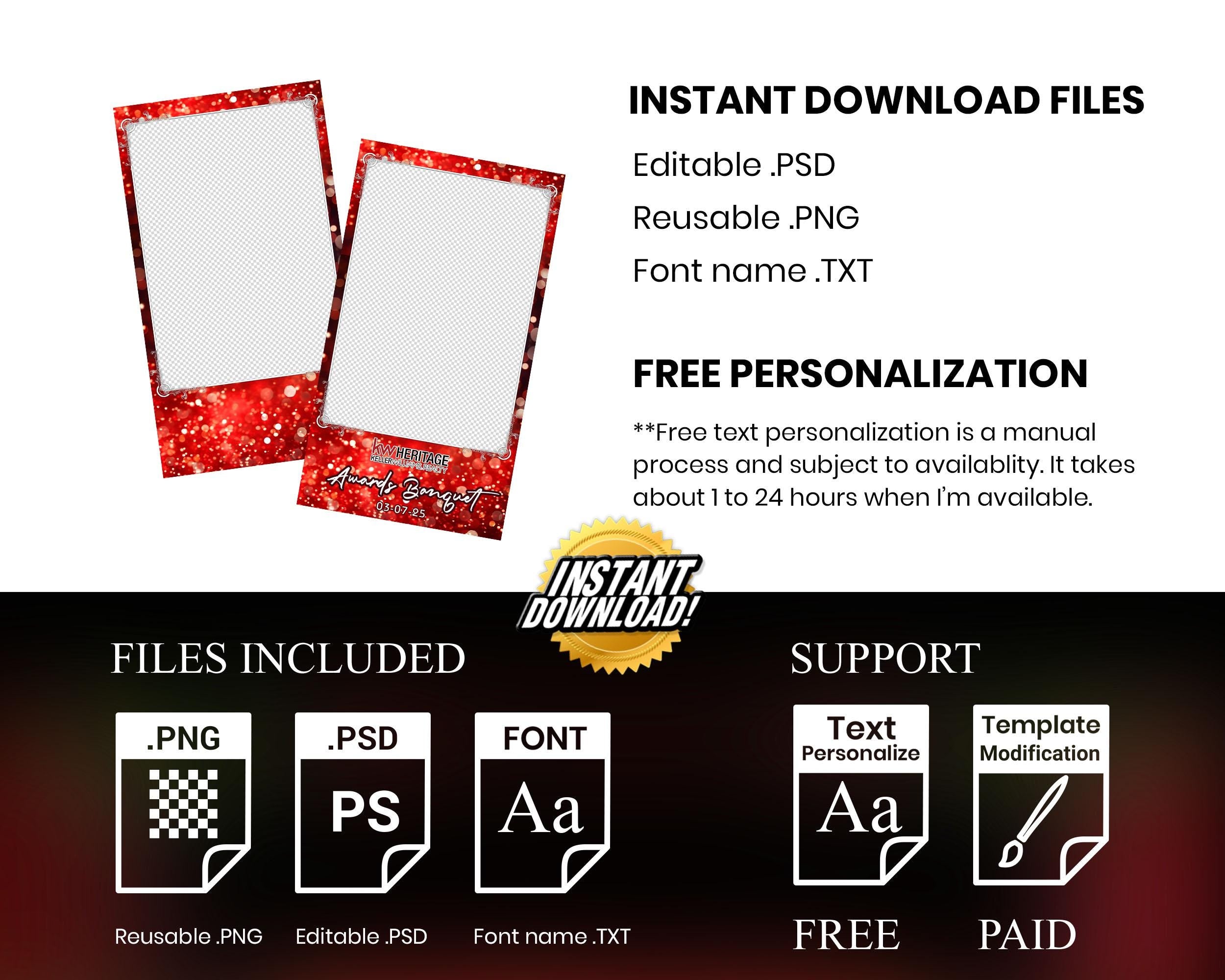 Red Photobooth Template for Wedding, Birthday Photobooth, Sweet 16, Anniversary Red Photo Booth Overlay, Red Bokeh Bday, 360 Overlay, 725