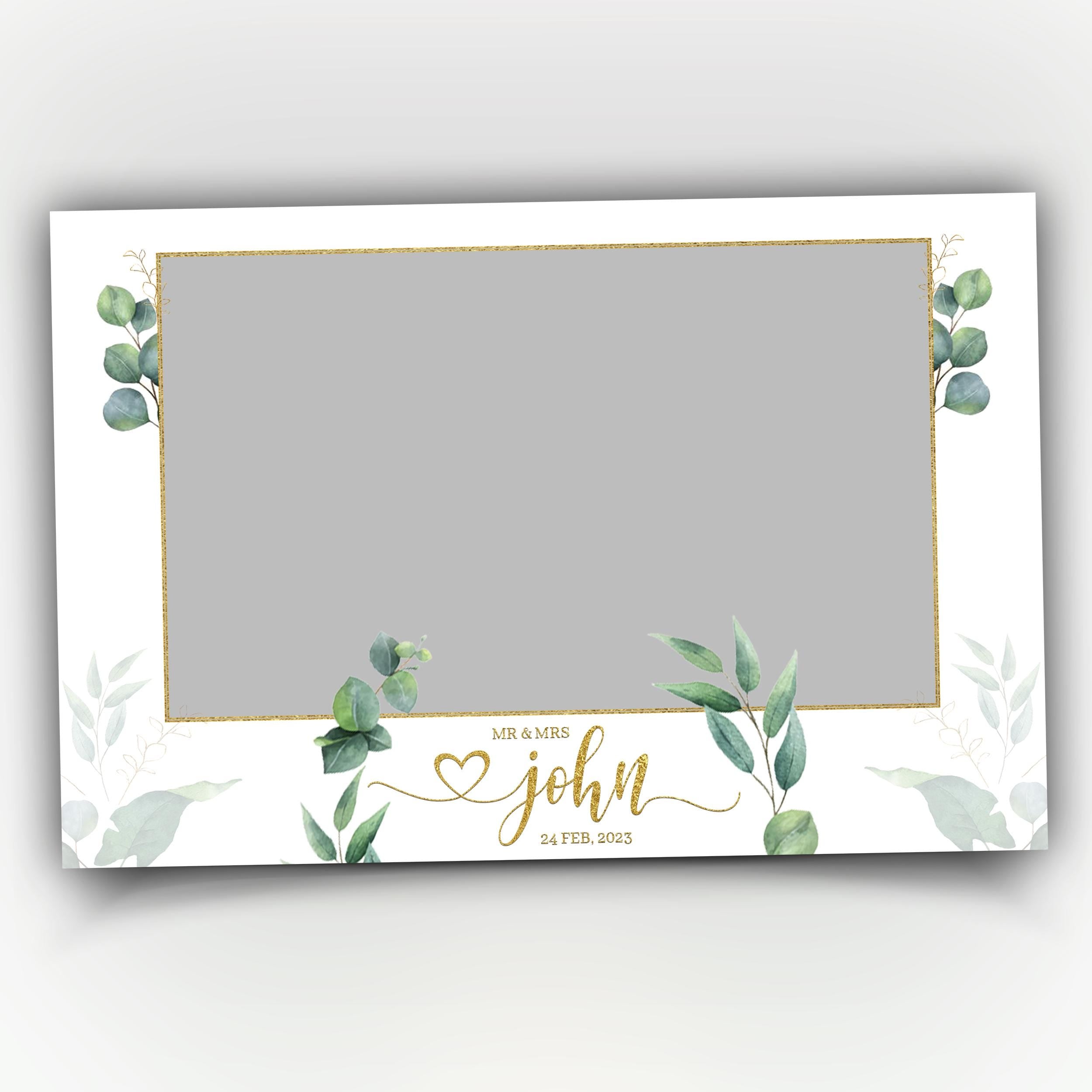 Wedding Photobooth Overlay with greenery eucalyptus wreath leaves elegant minimal greenery photo booth template