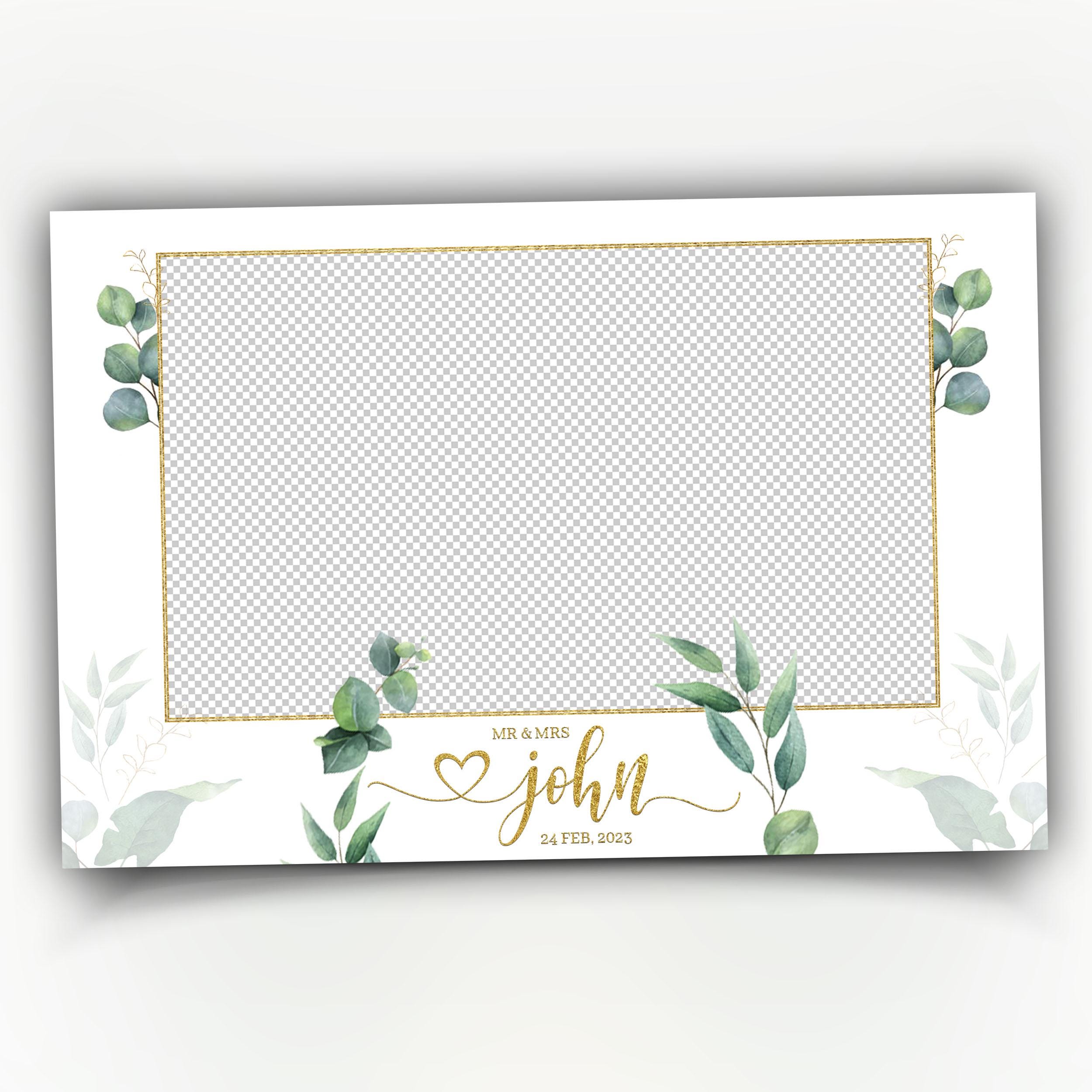 Wedding Photobooth Overlay with greenery eucalyptus wreath leaves elegant minimal greenery photo booth template
