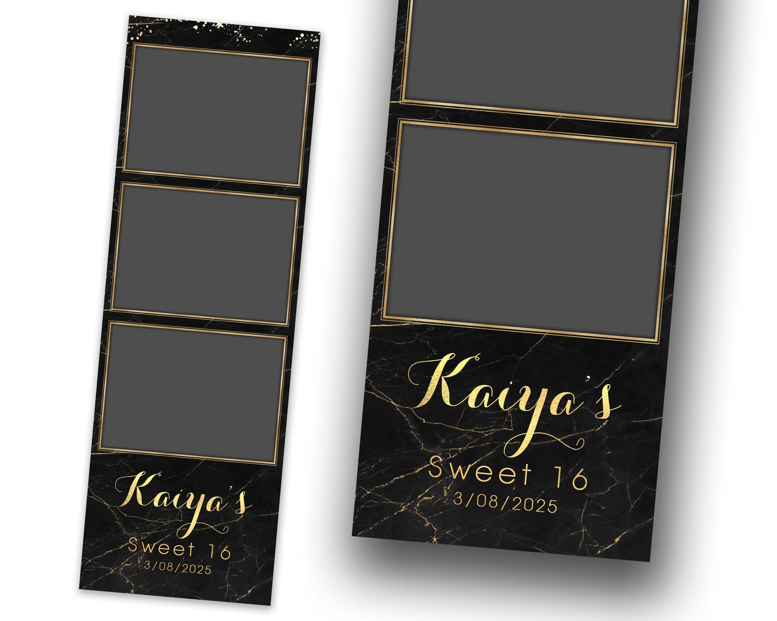 Wedding Photobooth Template, Birthday Photo Booth Template, 2x6 Strip, Anniversary, Sweet 16, Quince, Black Gold Marble