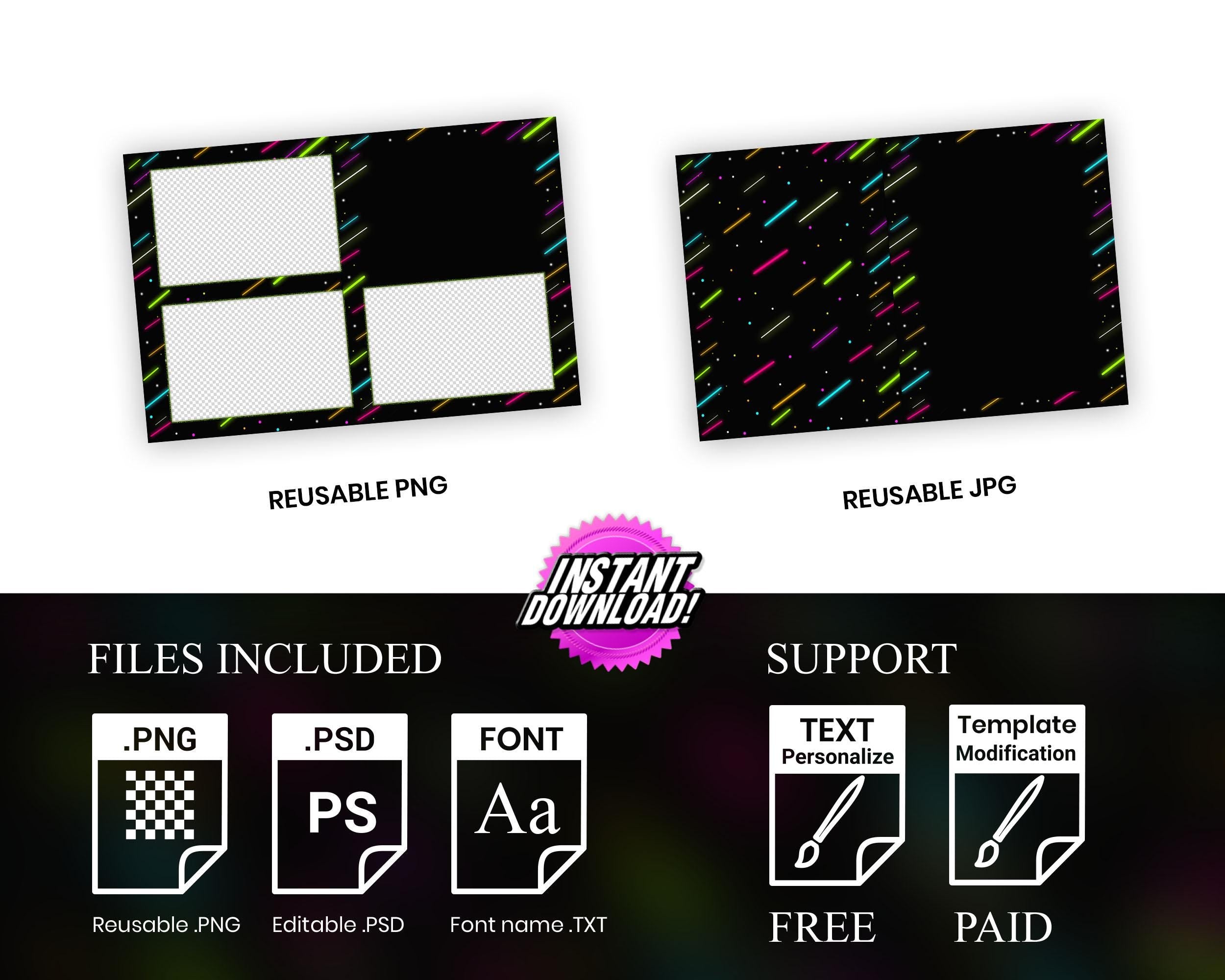 Prom Night, Glow Prom, Glow Prom, Neon Light, Light up the Night, Photobooth Template, 2x6 strip, Photo booth Template, 1079