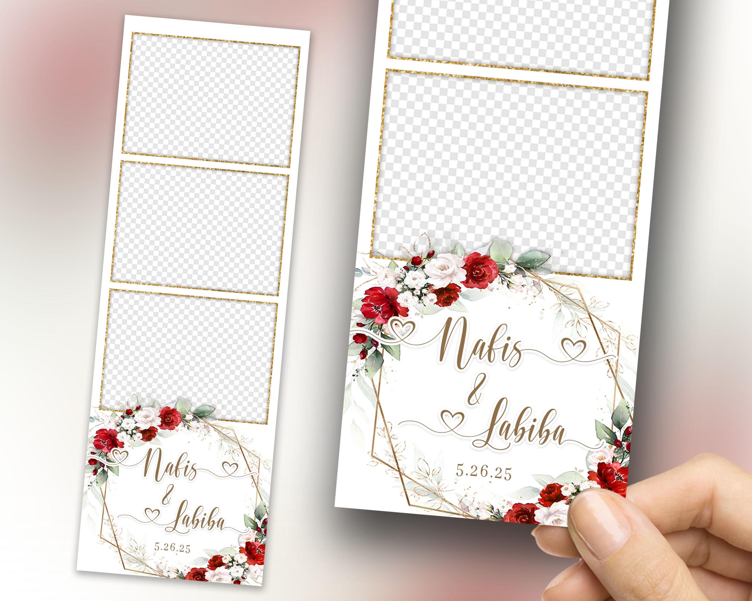Wedding Photobooth Template 2x6 Red White Flower Floral Blush Rose Bridal Shower Anniversary Photo Booth Overlay