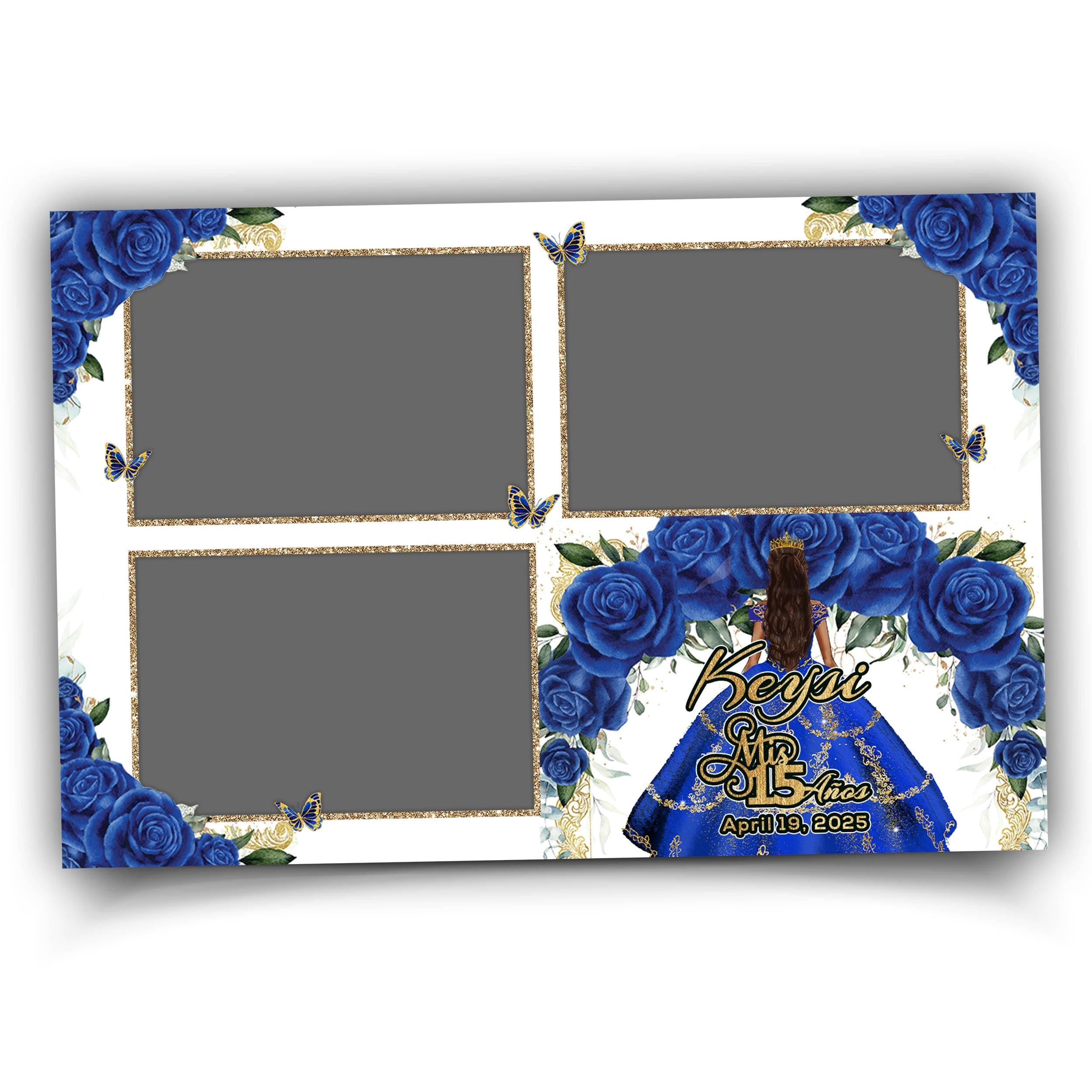 Sweet 16 Photobooth Template, Quinceañera Photo Booth, Birthday Photobooth, Mis quince años, Blue Flower, Blue Floral, Butterfly 1108
