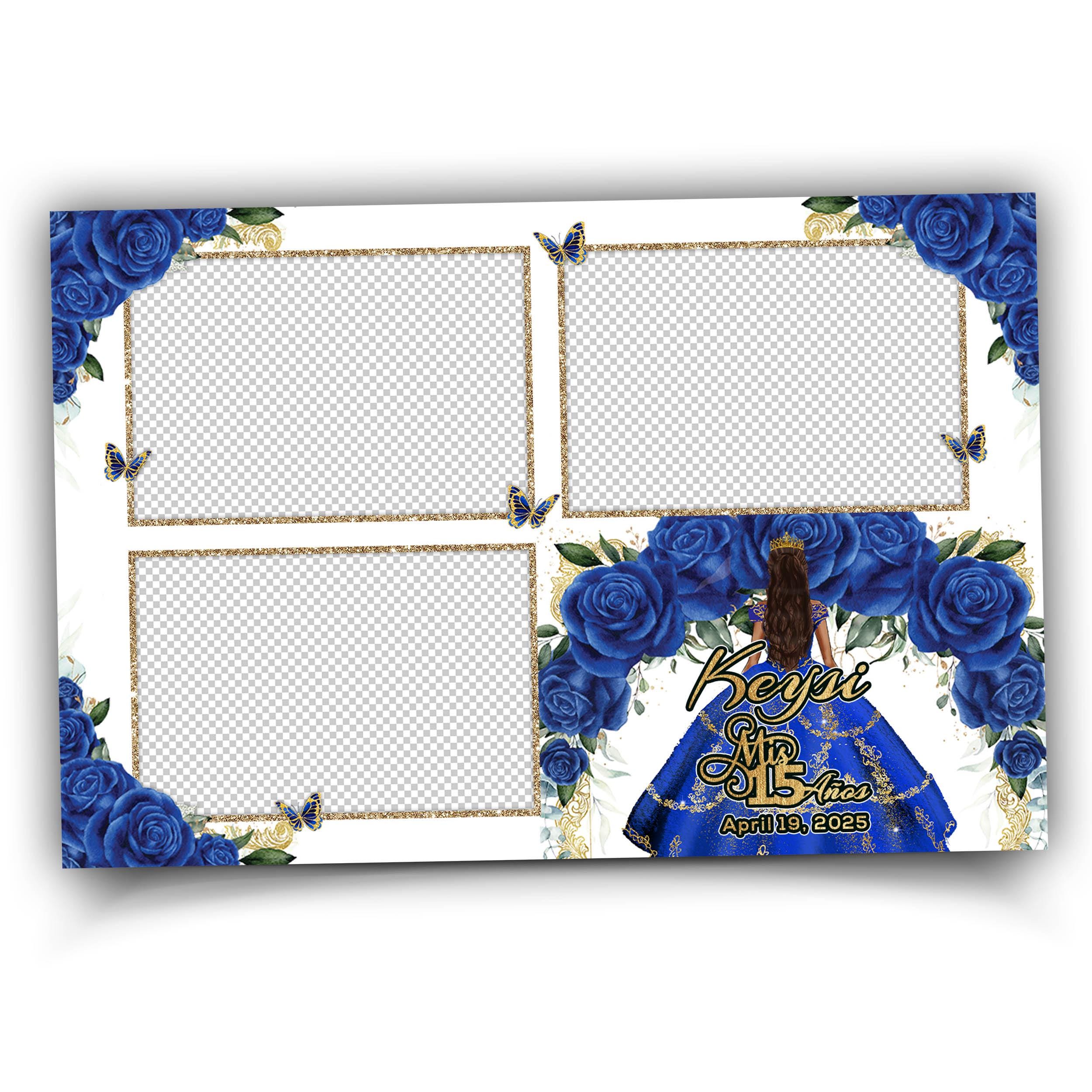 Sweet 16 Photobooth Template, Quinceañera Photo Booth, Birthday Photobooth, Mis quince años, Blue Flower, Blue Floral, Butterfly 1108