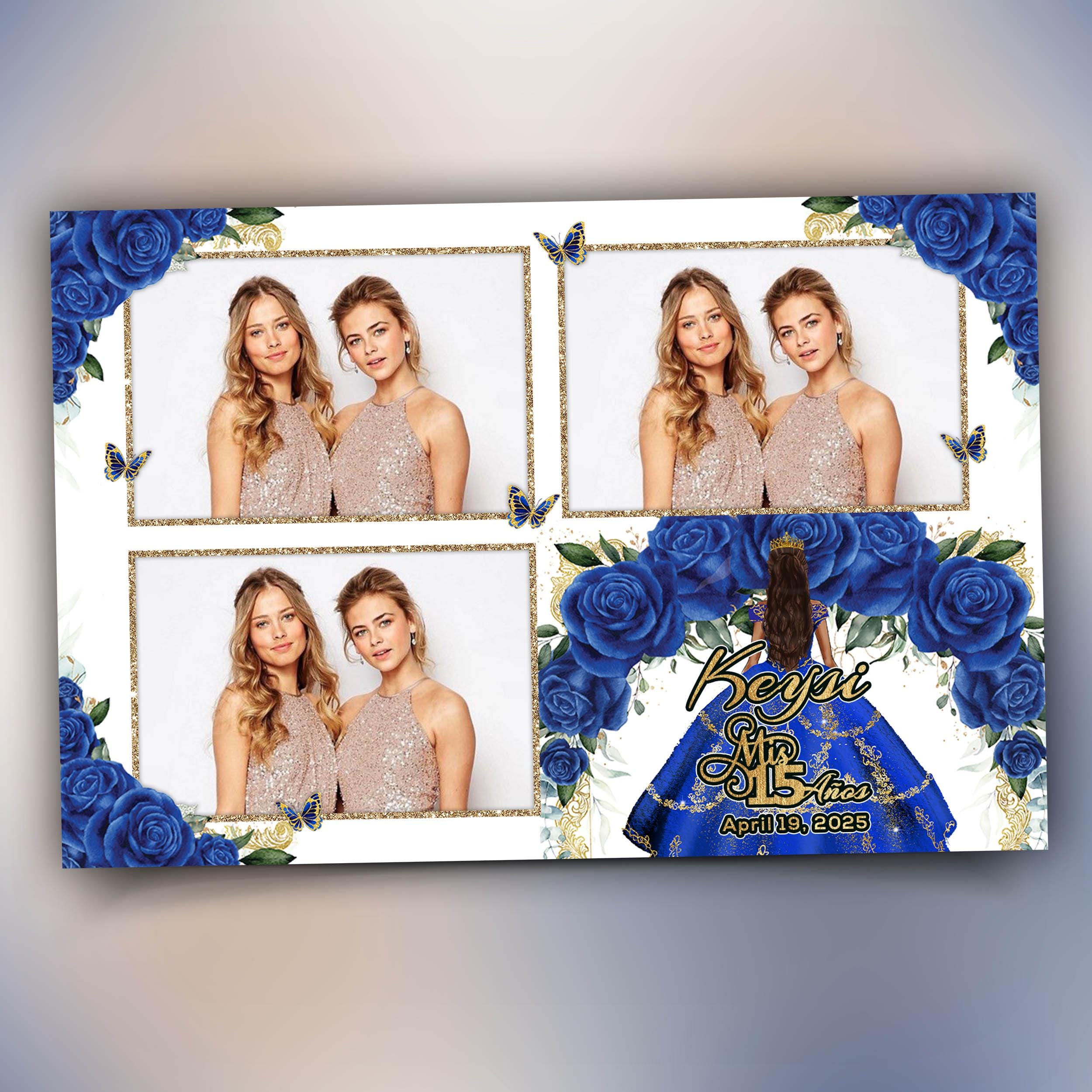 Sweet 16 Photobooth Template, Quinceañera Photo Booth, Birthday Photobooth, Mis quince años, Blue Flower, Blue Floral, Butterfly 1108