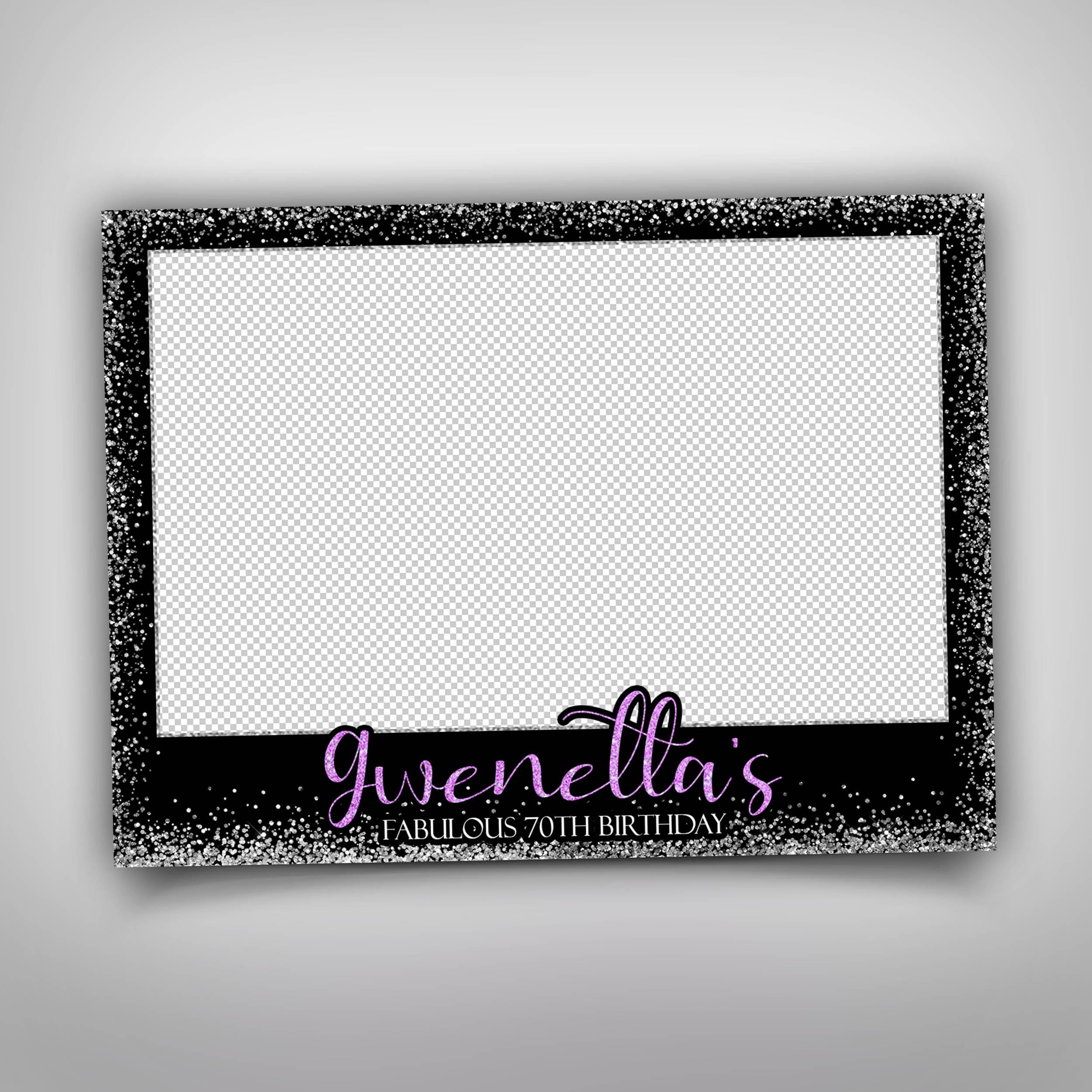 Birthday Photobooth Template 4x6 Black Silver Purple Glitter Sparkles Silver Dust Bday photo booth template