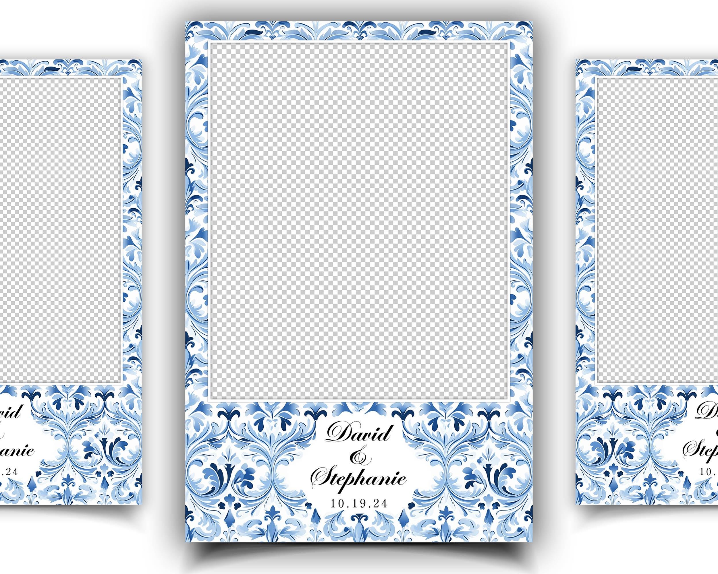Chinoiserie Theme Photobooth Template Blue Floral Wedding Anniversary Photo Booth Overlay 1374