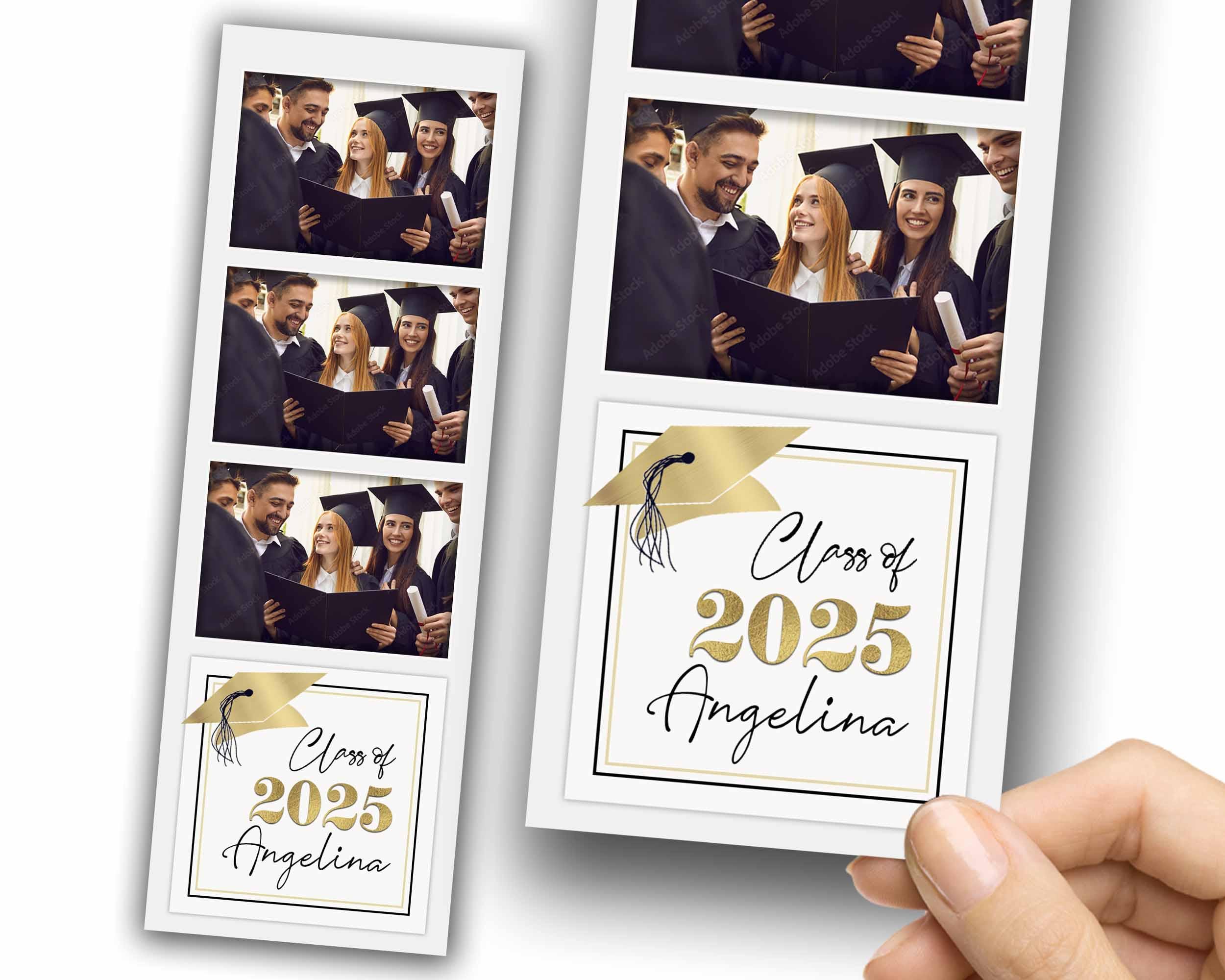 Graduation Photo Booth Template, Class of, Prom Photobooth, White Gold Grad 1094